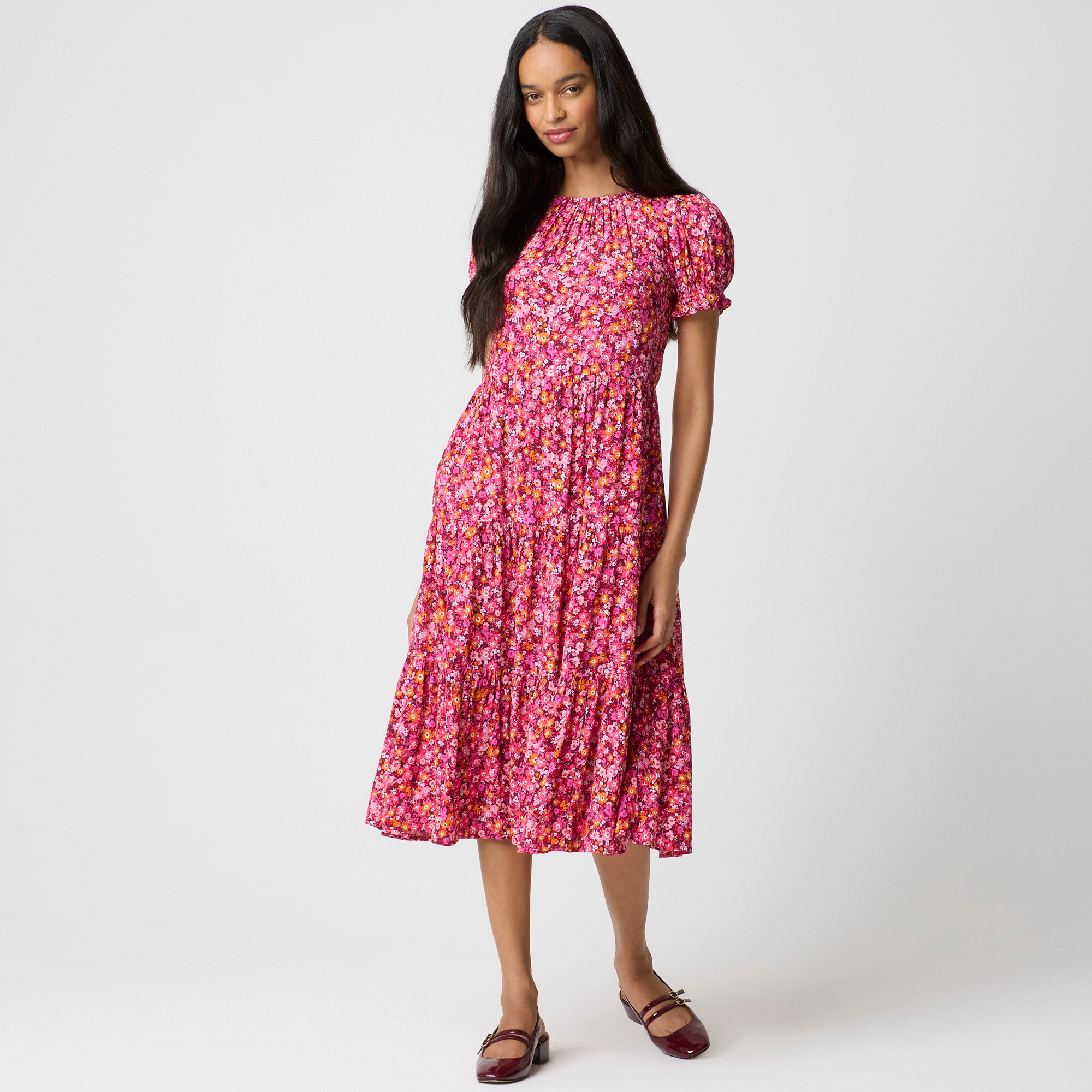 ワンピース FLOWER PUFF SLEEVE TIERED ONE-PIECE Flower puff sleeve tiered one-piece