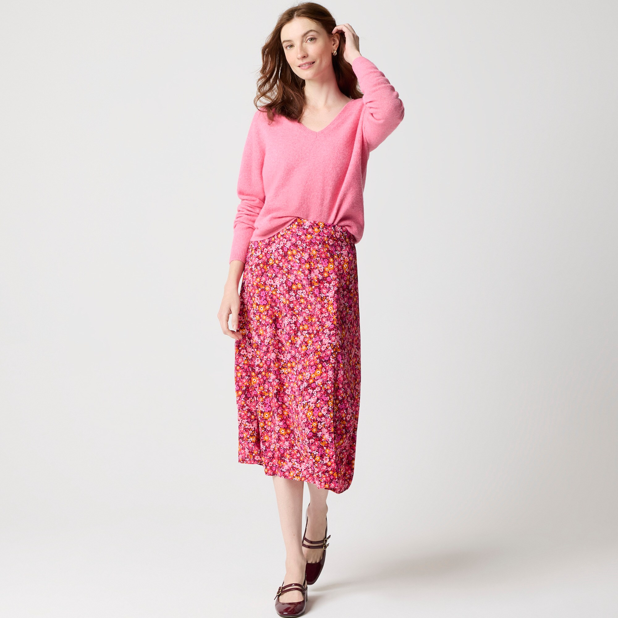 Printed flowy midi skirt