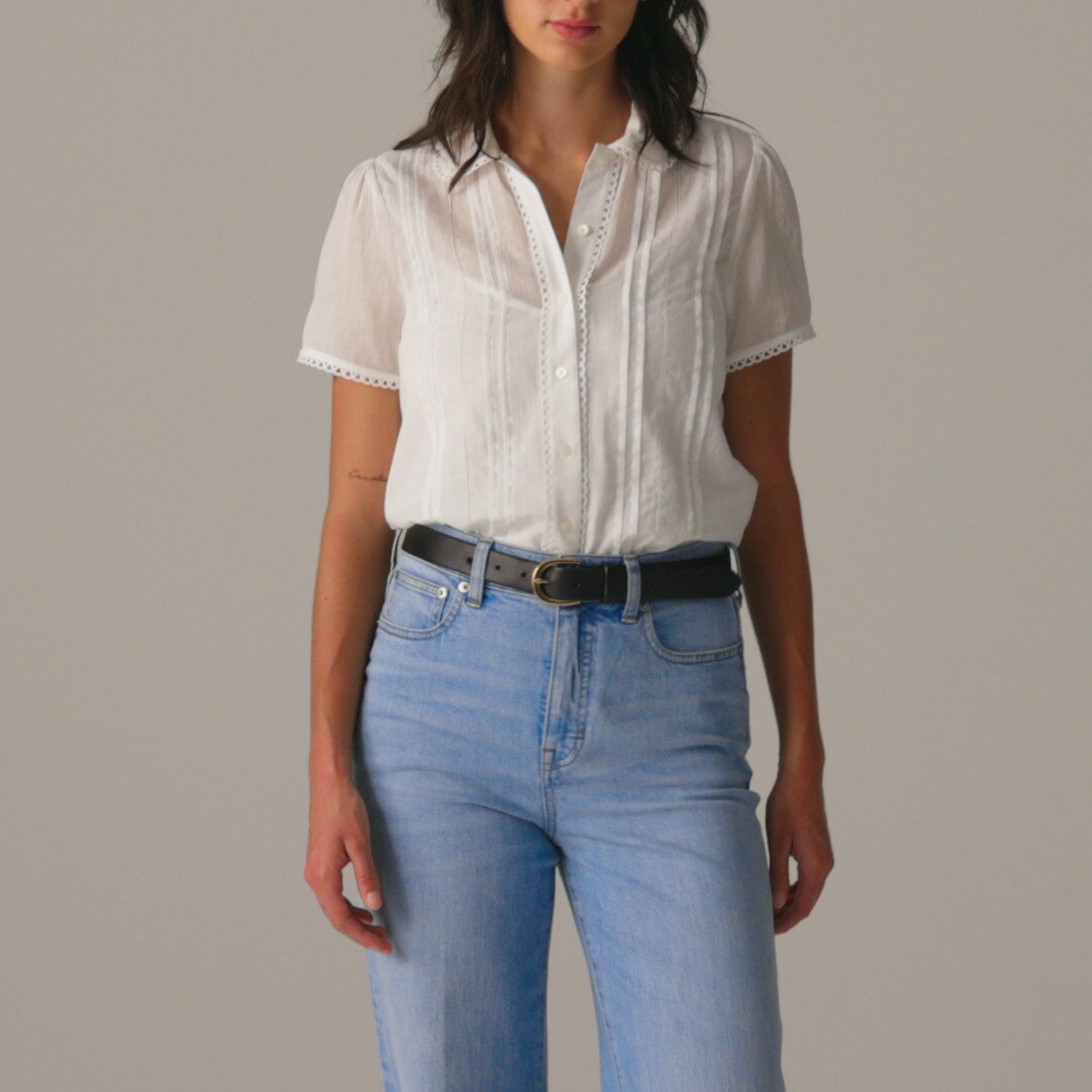 Button-up short-sleeve shirt in cotton voile