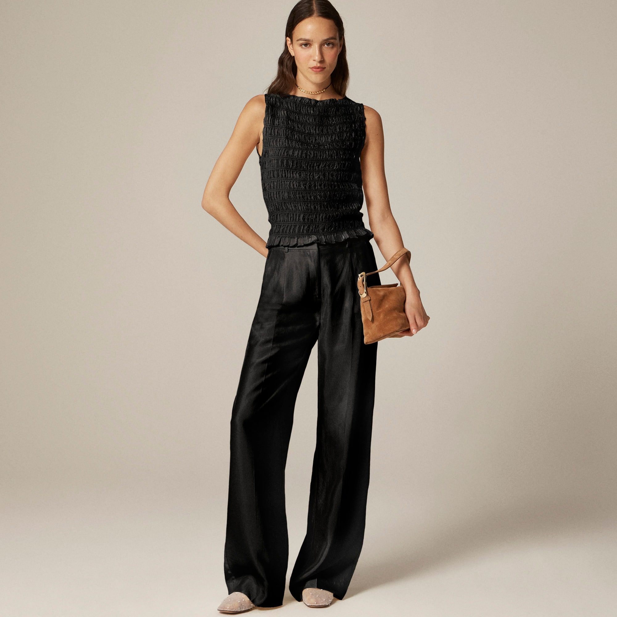 Smocked shell tank top in crepe de chine - image 3