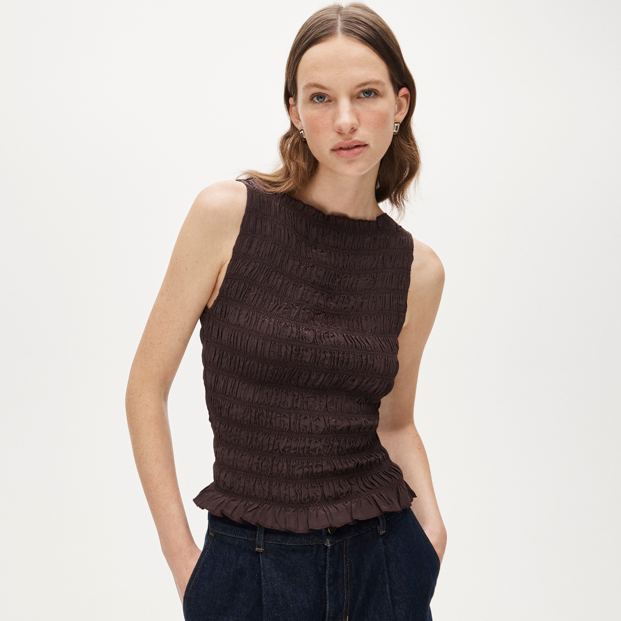 Smocked Shell Tank Top In Crepe De Chine For Women | J.Crew