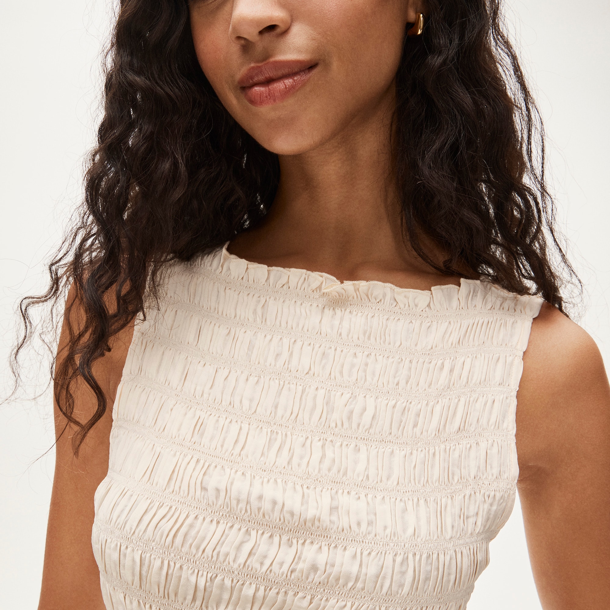Smocked shell tank top in crepe de chine - image 4