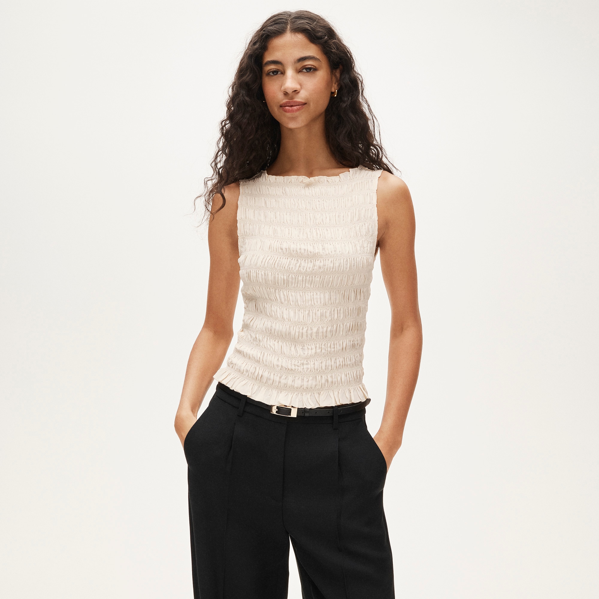 Smocked shell tank top in crepe de chine - image 2