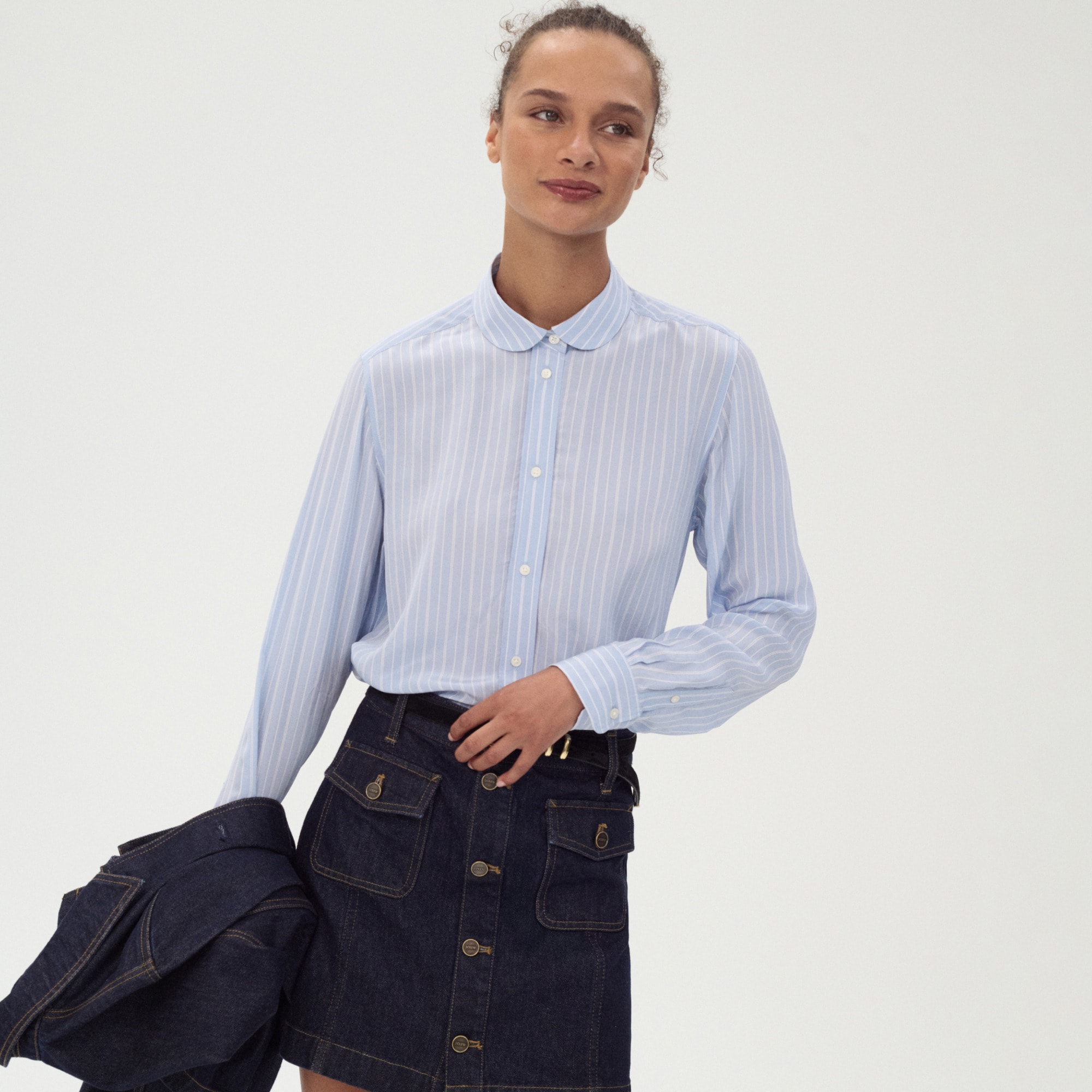Jules Club-collar Shirt In Striped Crepe De Chine For Women | J.Crew