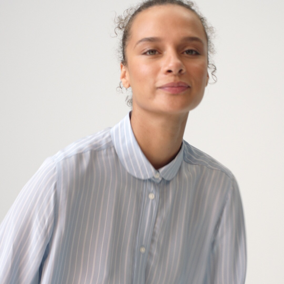 Jules club-collar shirt in striped crepe de chine