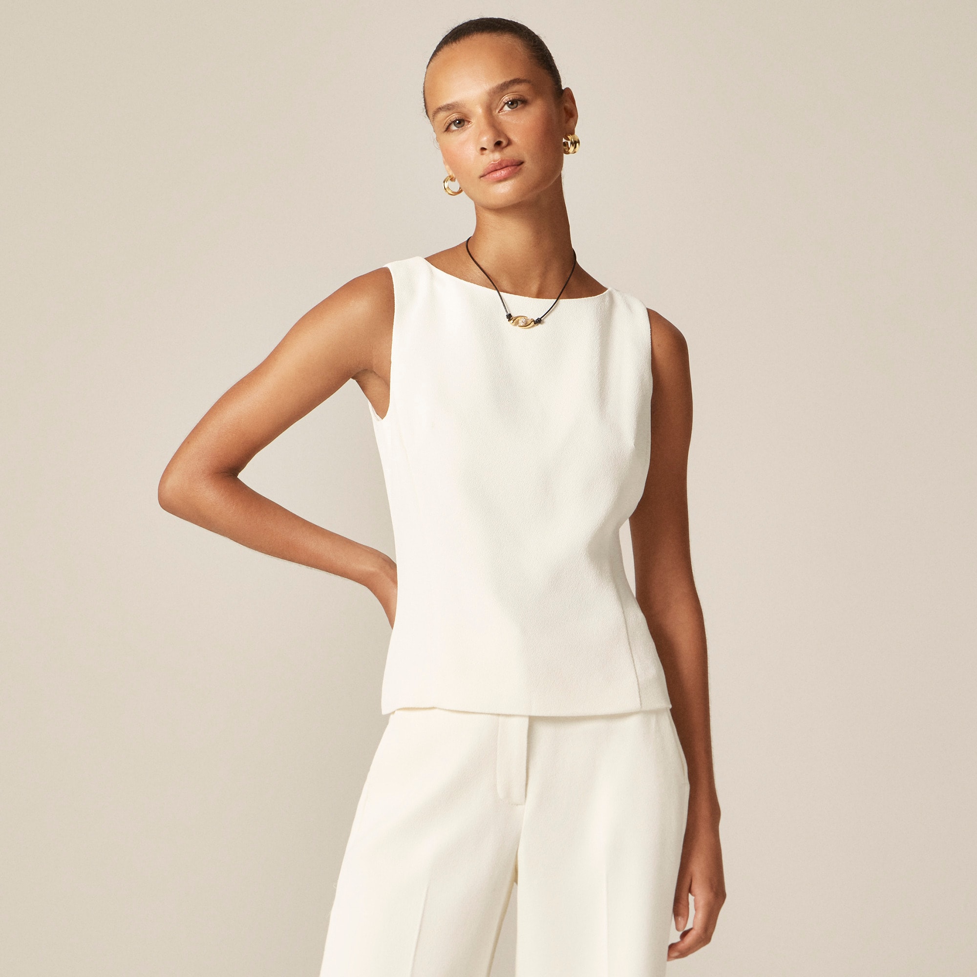 9/27y's mom！heve puff shell tops ホワイト Seamed Shell Top In Bouclé For Women | J.Crew