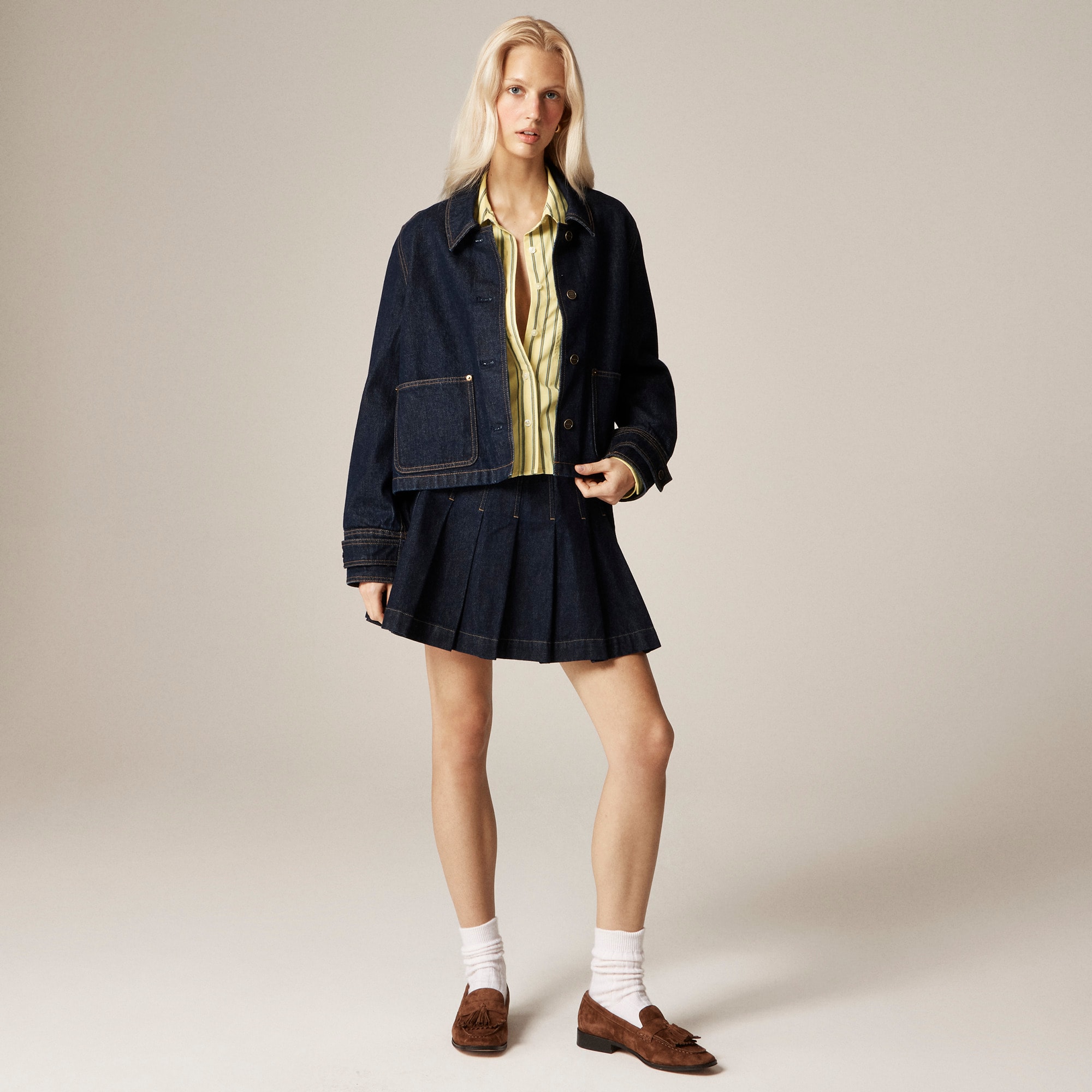 &Eacute;tienne cropped button-up shirt in striped cotton poplin - image 3
