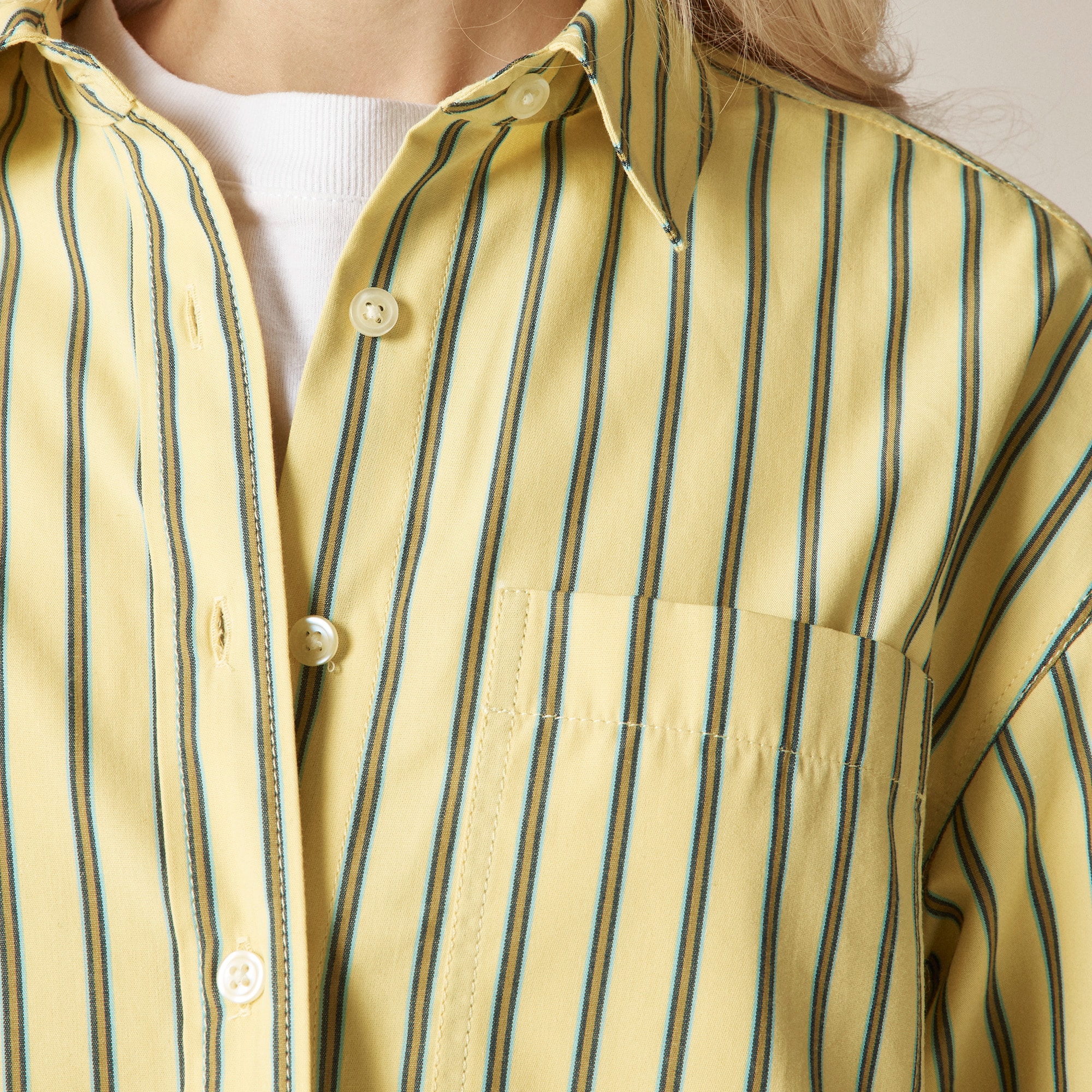 &Eacute;tienne cropped button-up shirt in striped cotton poplin - image 4