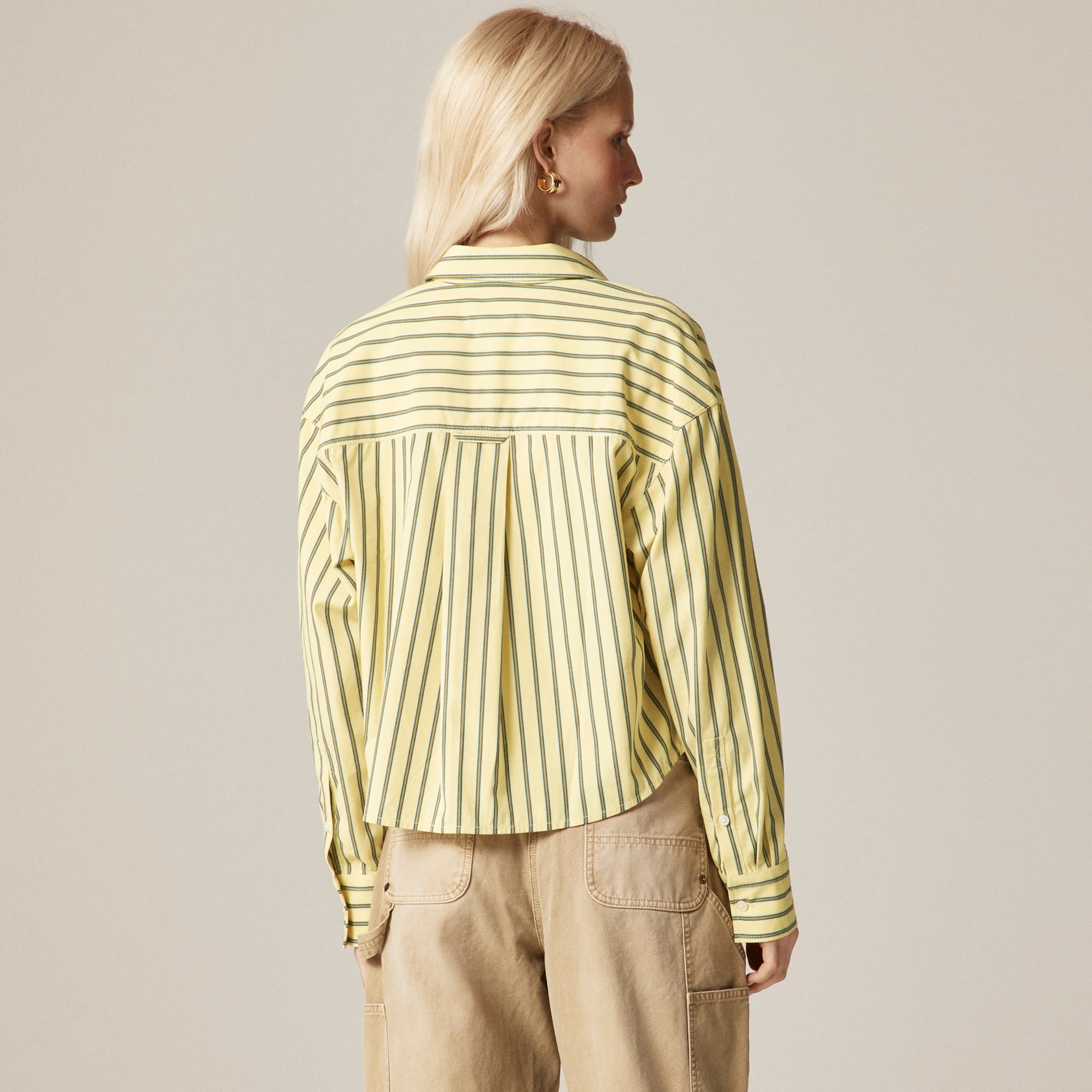 &Eacute;tienne cropped button-up shirt in striped cotton poplin - image 5