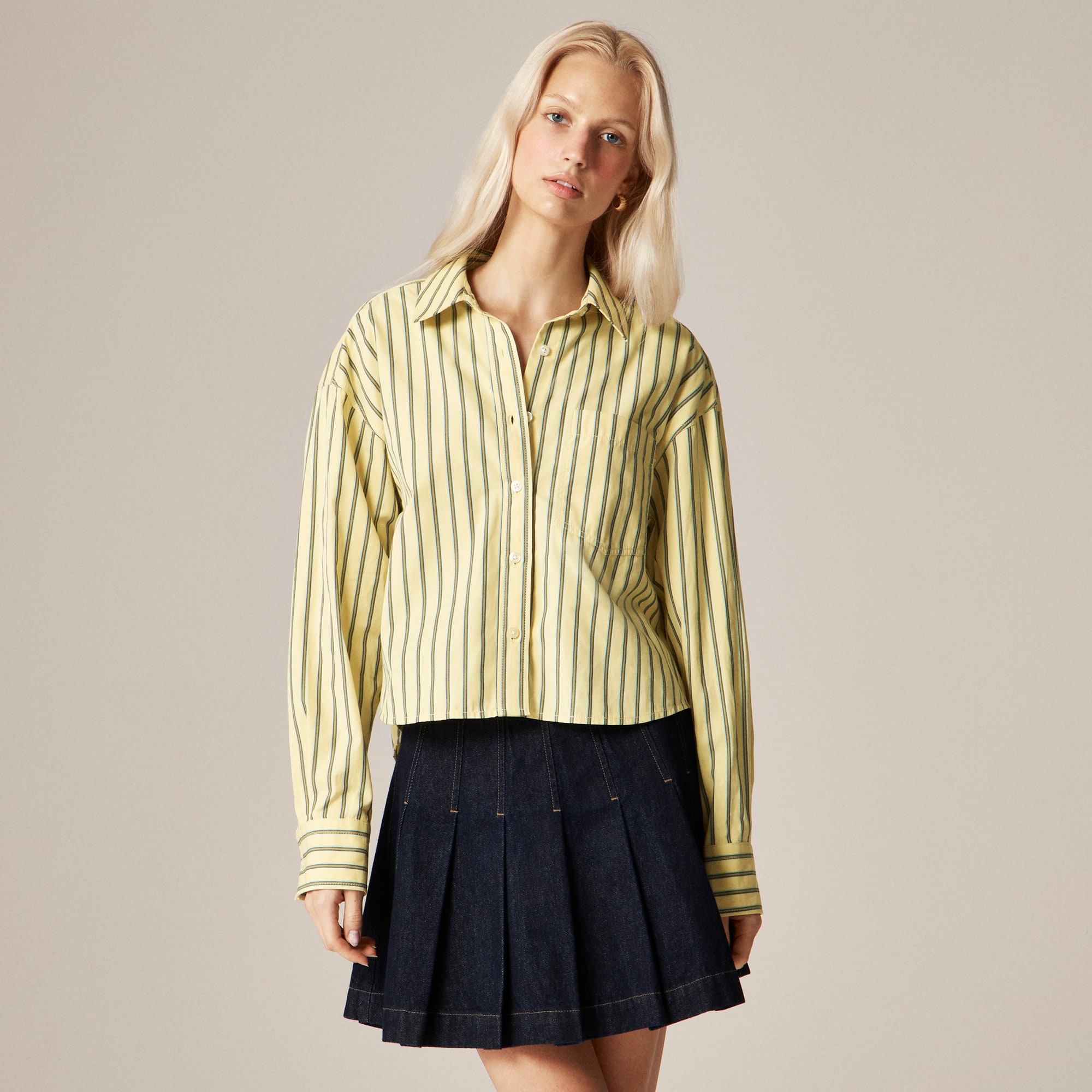 &Eacute;tienne cropped button-up shirt in striped cotton poplin - image 2