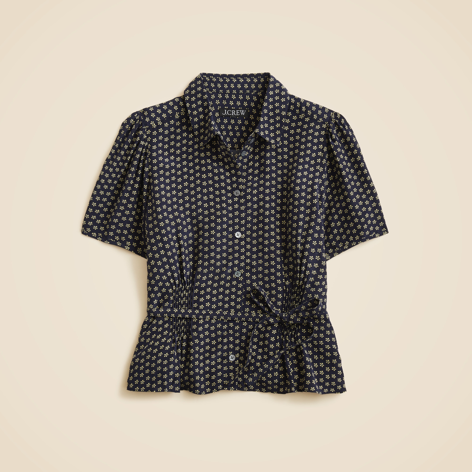 Button-up tie-waist shirt in floral print