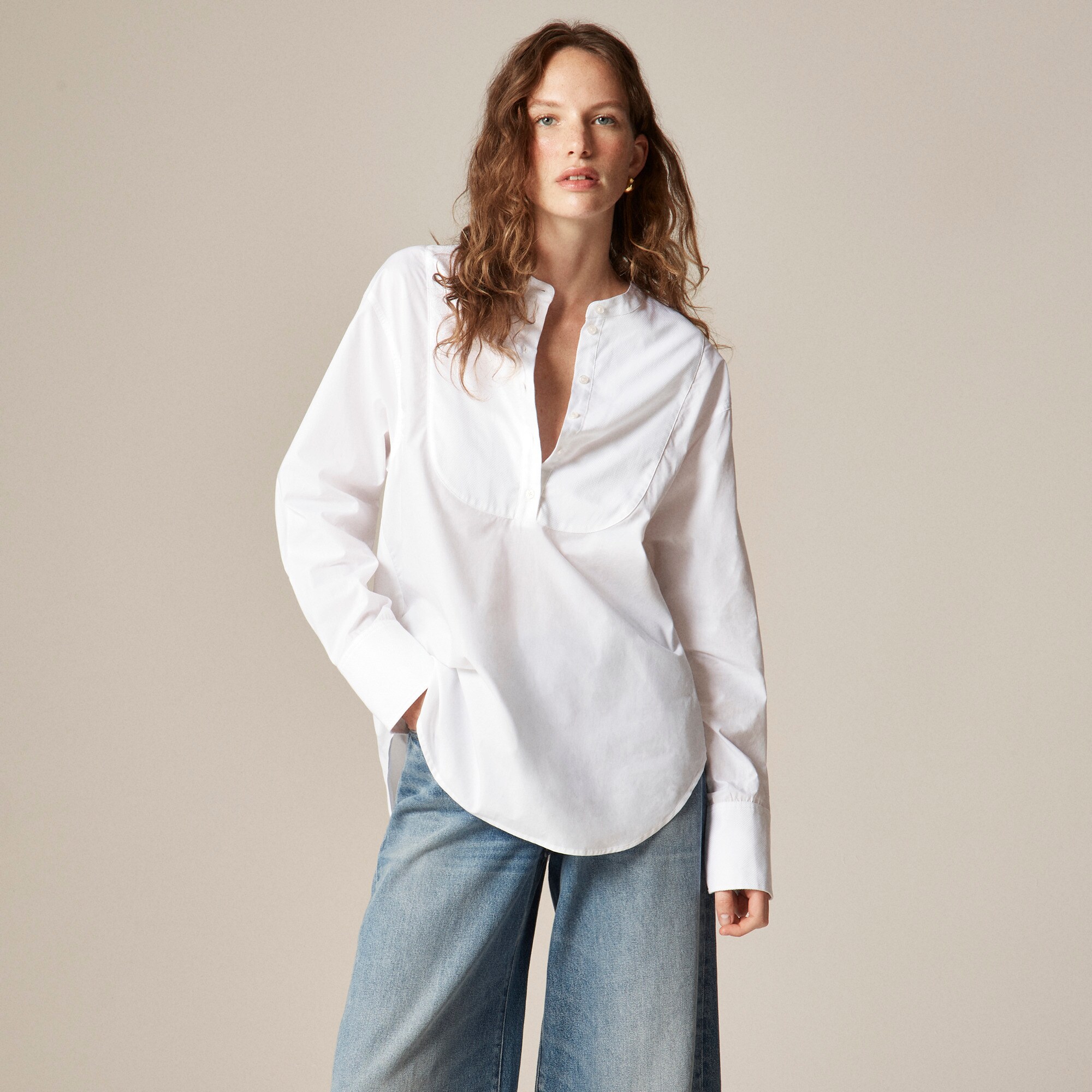 Tuxedo popover shirt in cotton poplin