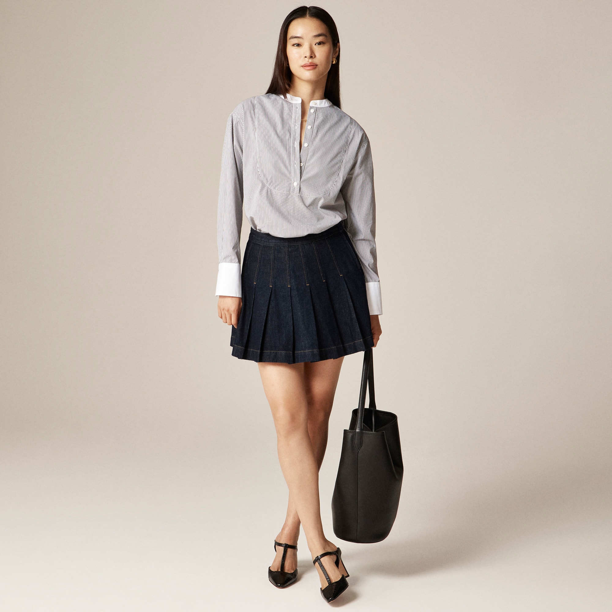 Tuxedo popover shirt in striped cotton poplin