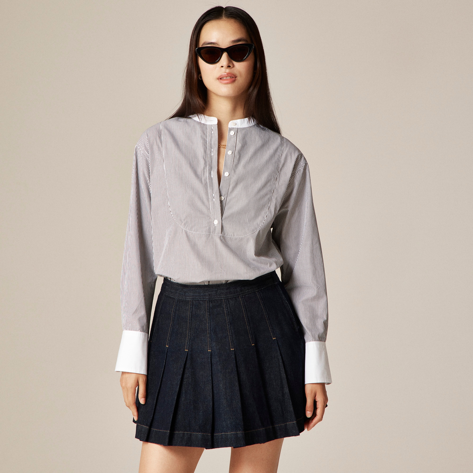 Tuxedo Popover Shirt In Striped Cotton Poplin For Women | J.Crew