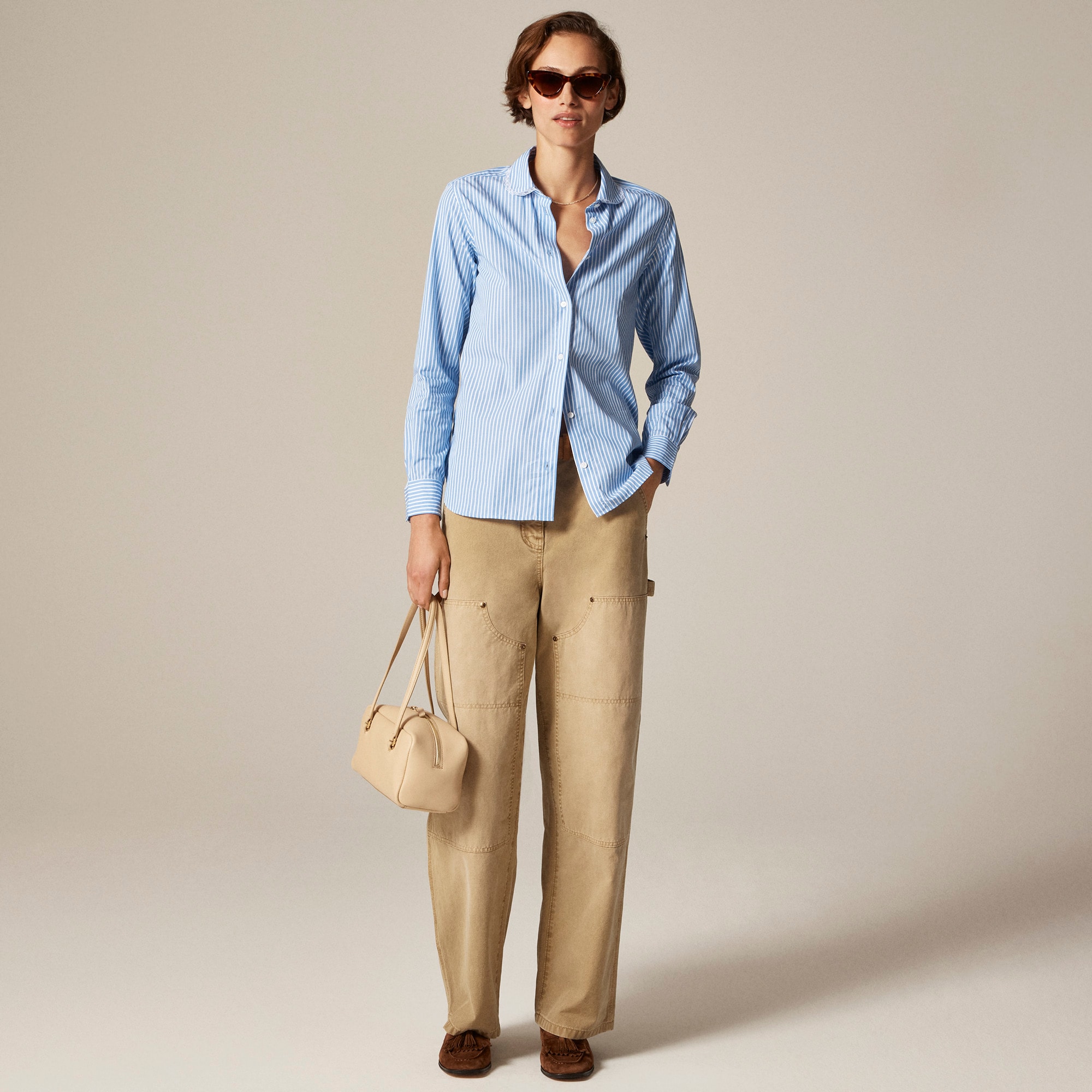 Jules club-collar shirt in striped cotton poplin