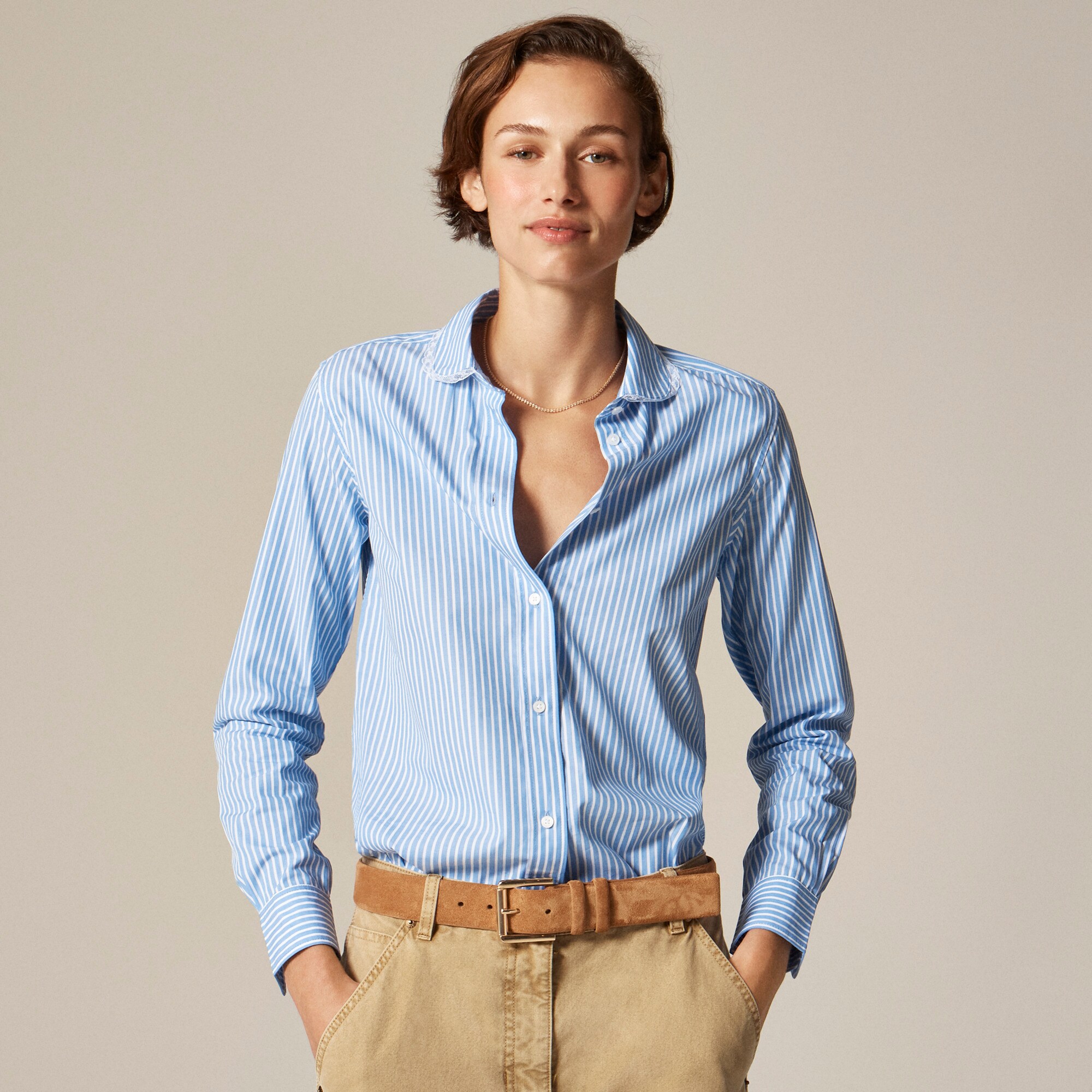 Jules Club-collar Shirt In Striped Cotton Poplin For Women