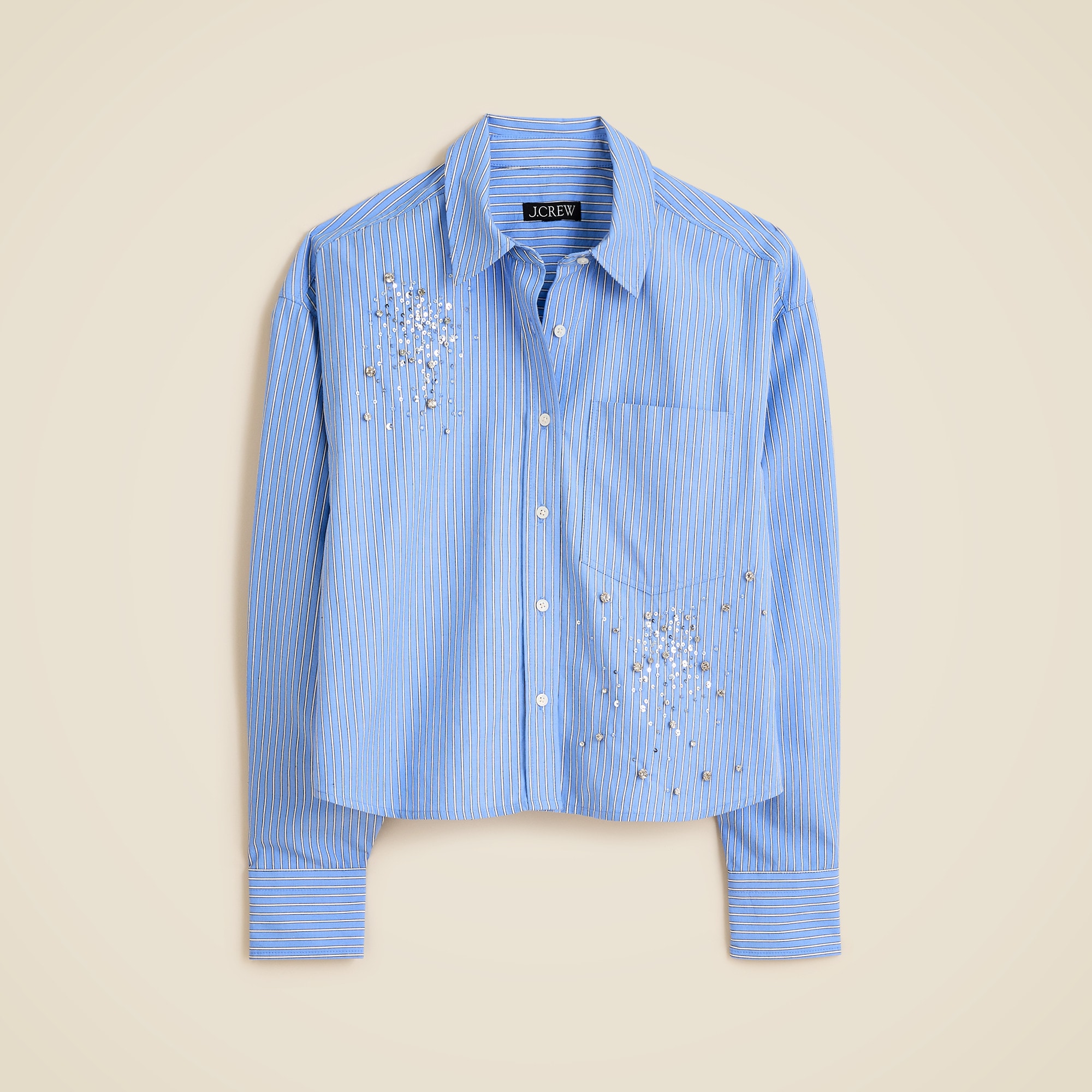 Étienne cropped button-up shirt with embellishments in stripe