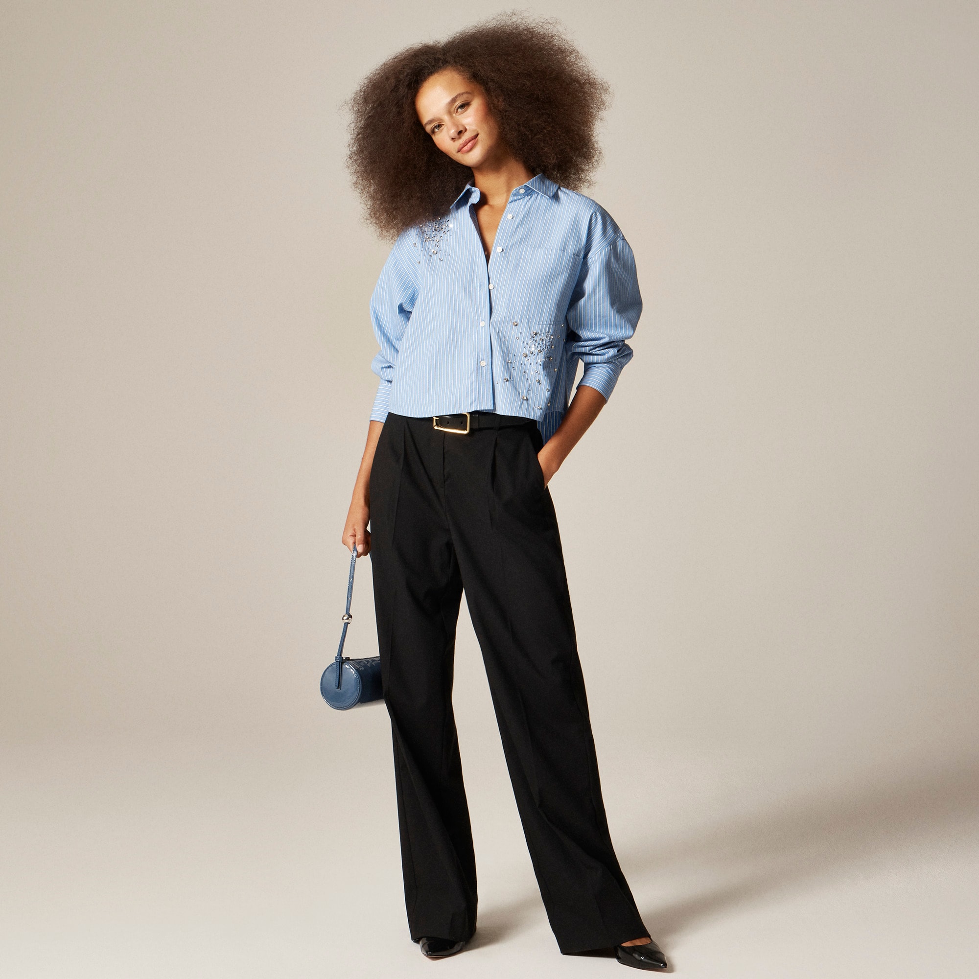 Étienne Cropped Button-up Shirt With Embellishments In Stripe For