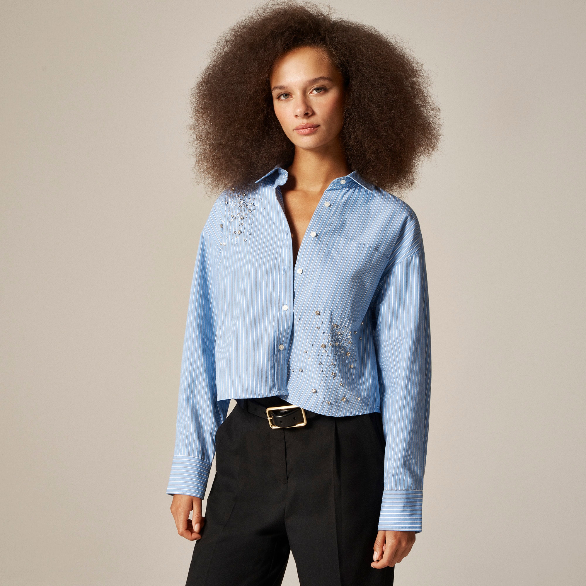 Étienne Cropped Button-up Shirt With Embellishments In Stripe For