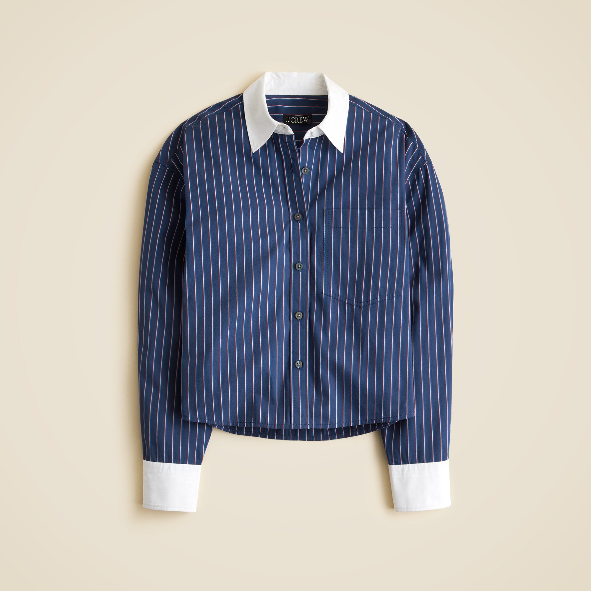 Étienne Cropped Button-up Shirt In Striped Cotton Poplin For Women