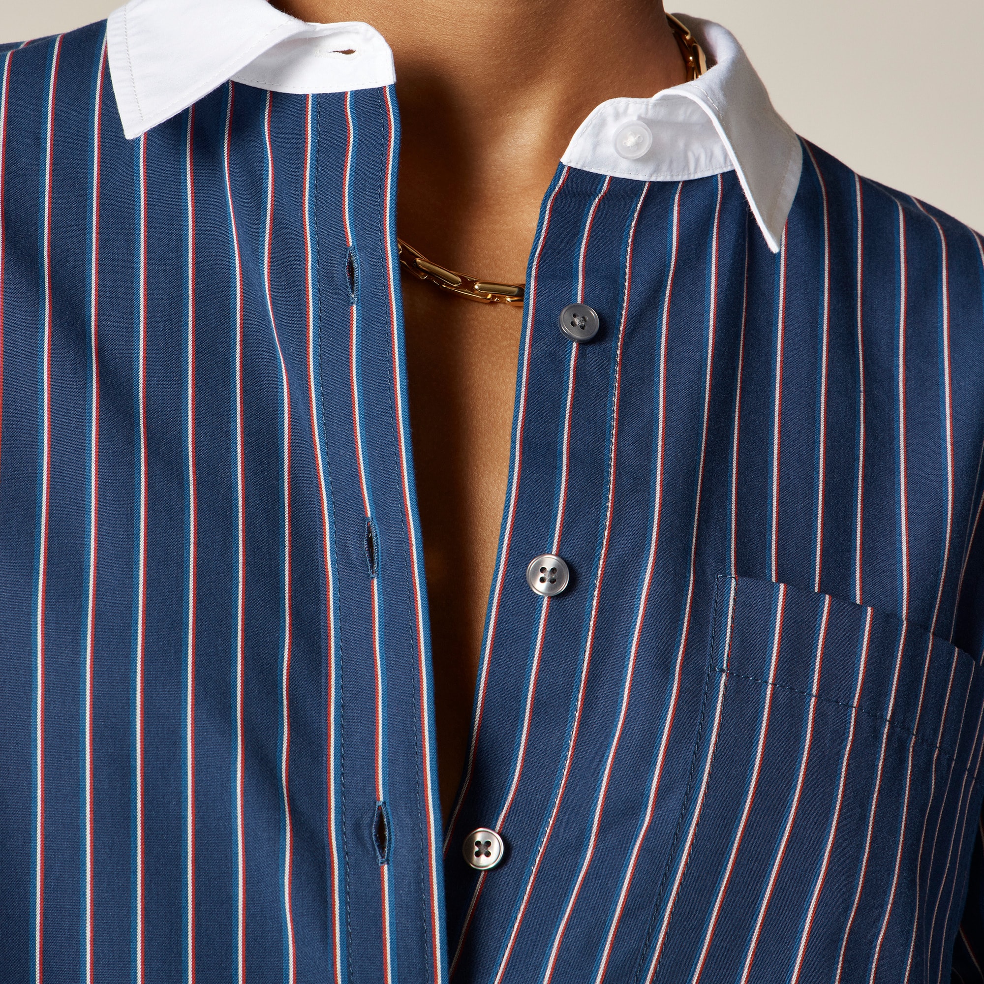 &Eacute;tienne cropped button-up shirt in striped cotton poplin - image 4