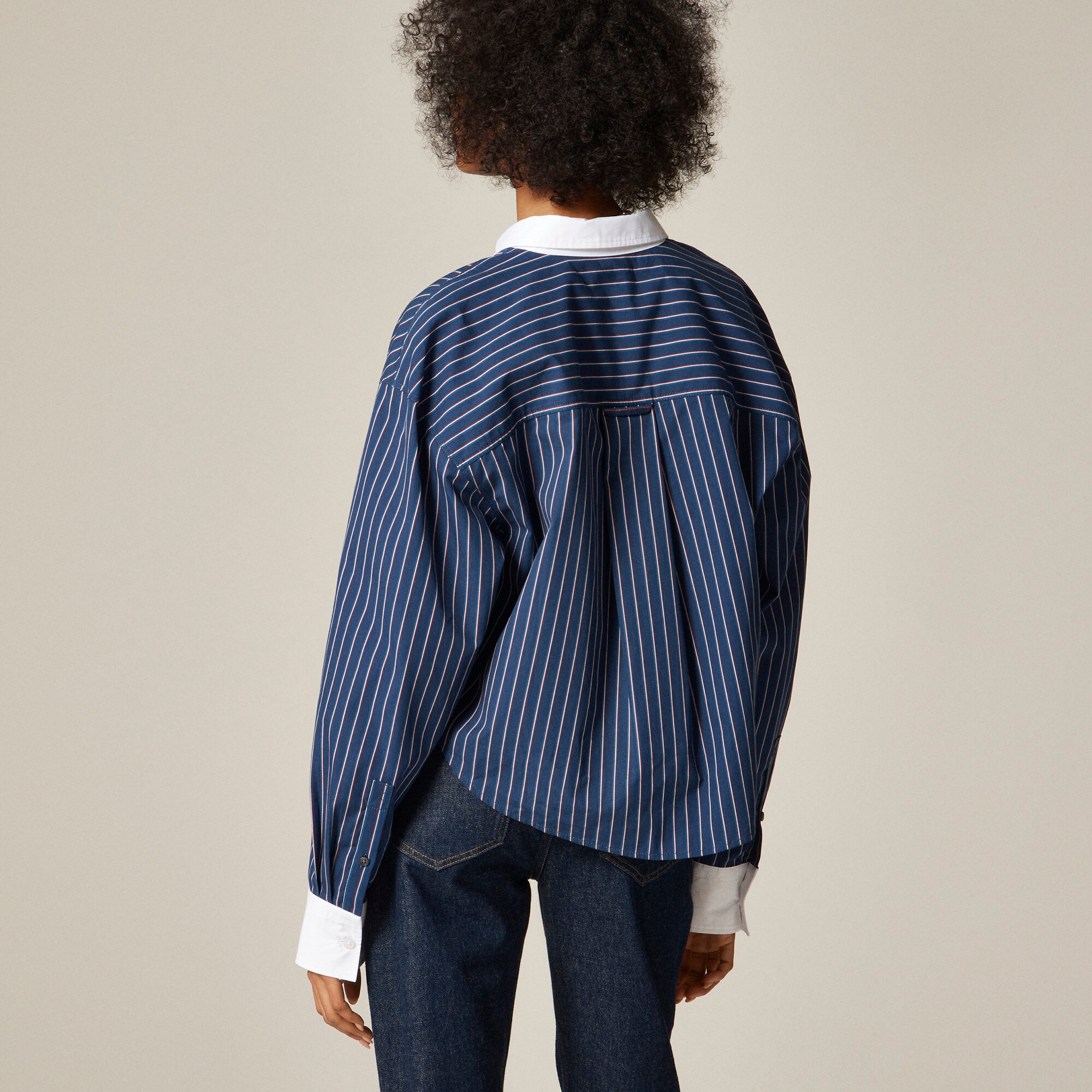 &Eacute;tienne cropped button-up shirt in striped cotton poplin - image 5