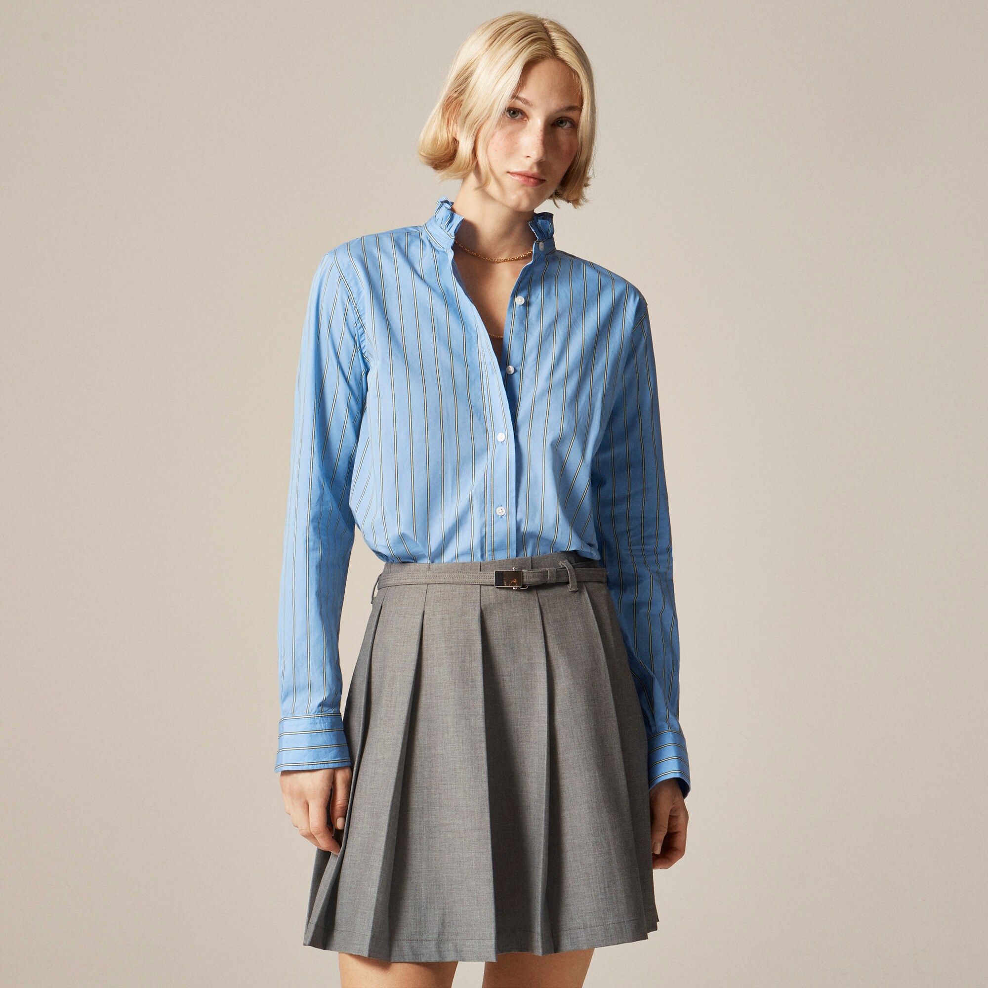 womens Tall Jules ruffle-collar shirt in striped cotton poplin