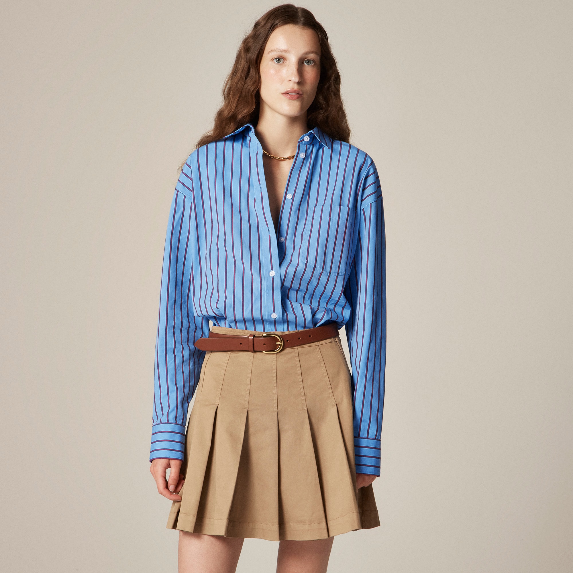 Étienne Oversized Shirt In Striped Cotton Poplin For Women