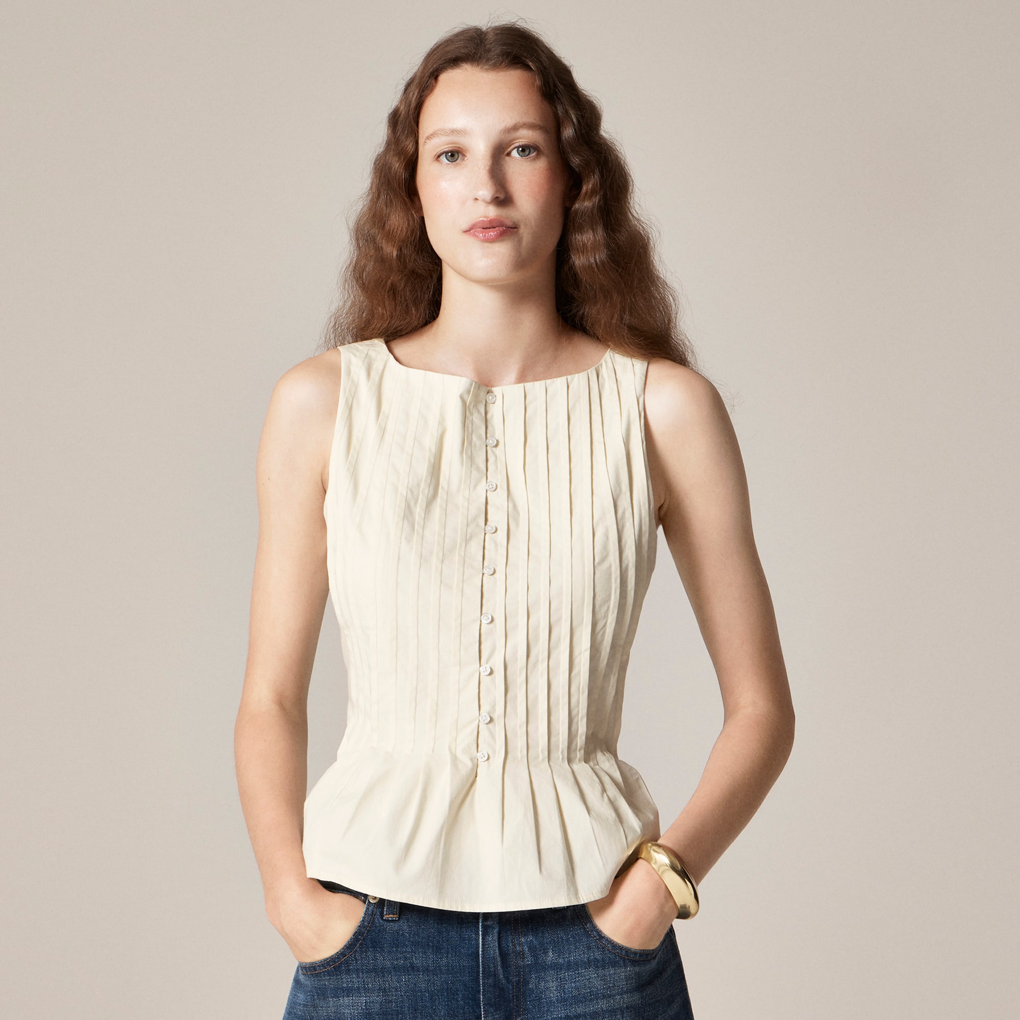  Pintuck top in premium-weight cotton poplin