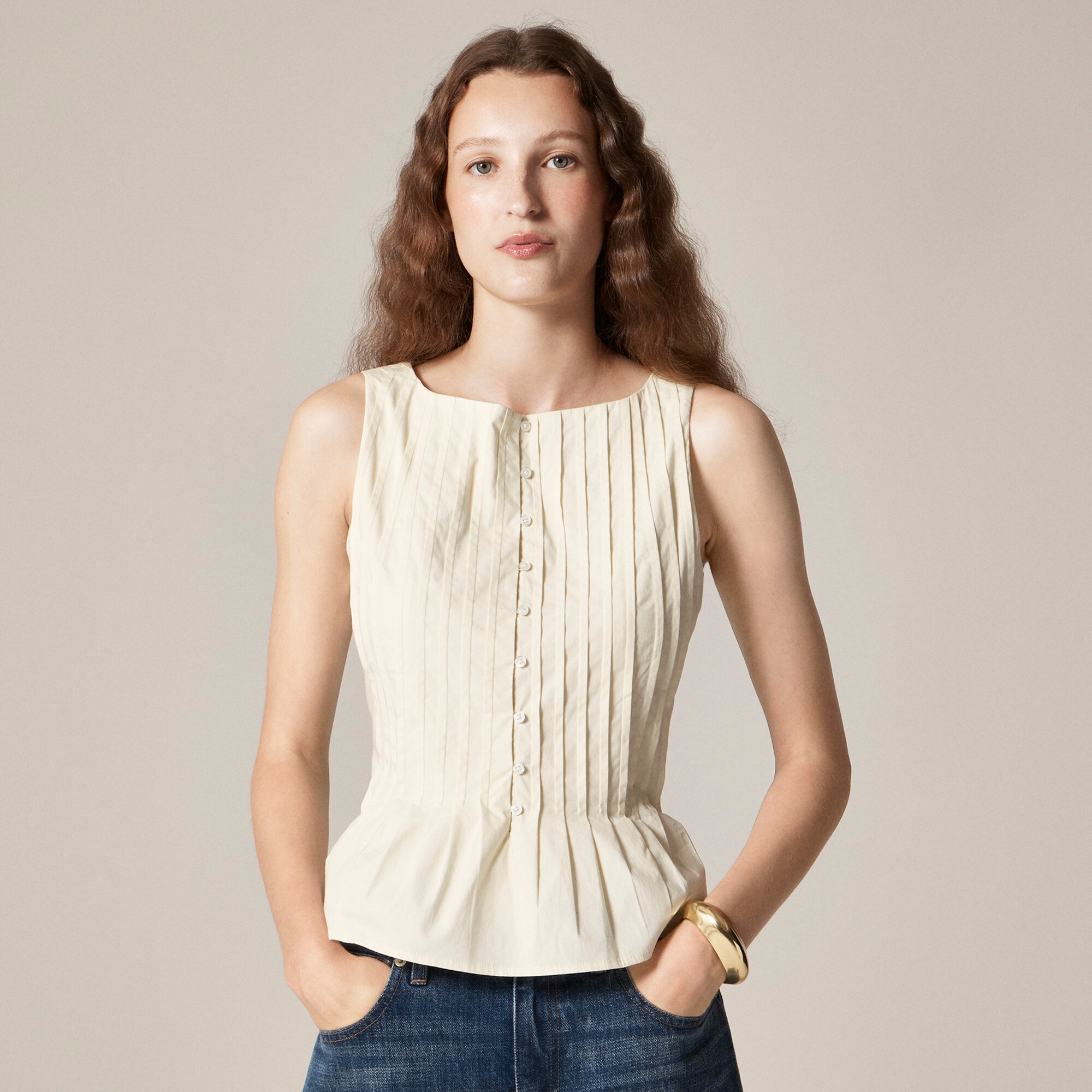 Pintuck top in premium-weight cotton poplin
