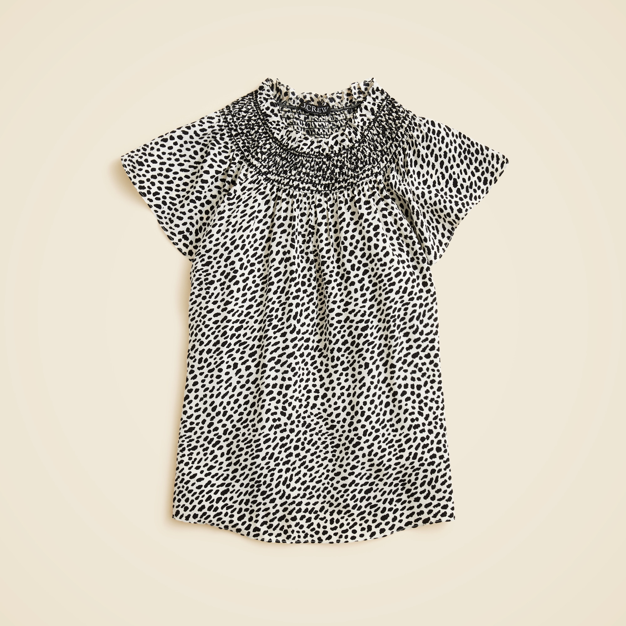 Smocked High-neck Top In Spot-print Crepe De Chine For Women | J.Crew