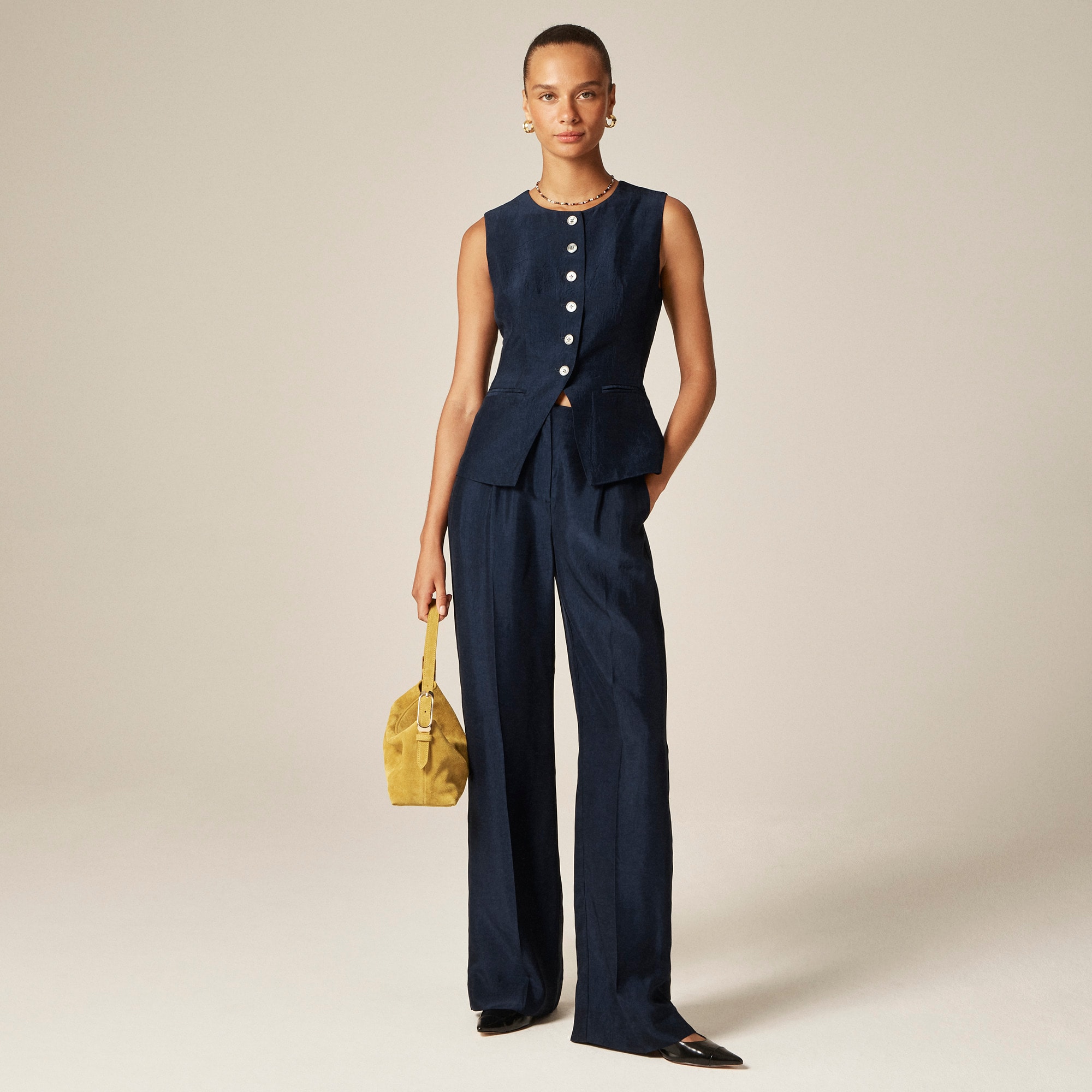 Essential cutaway vest top in textured satin