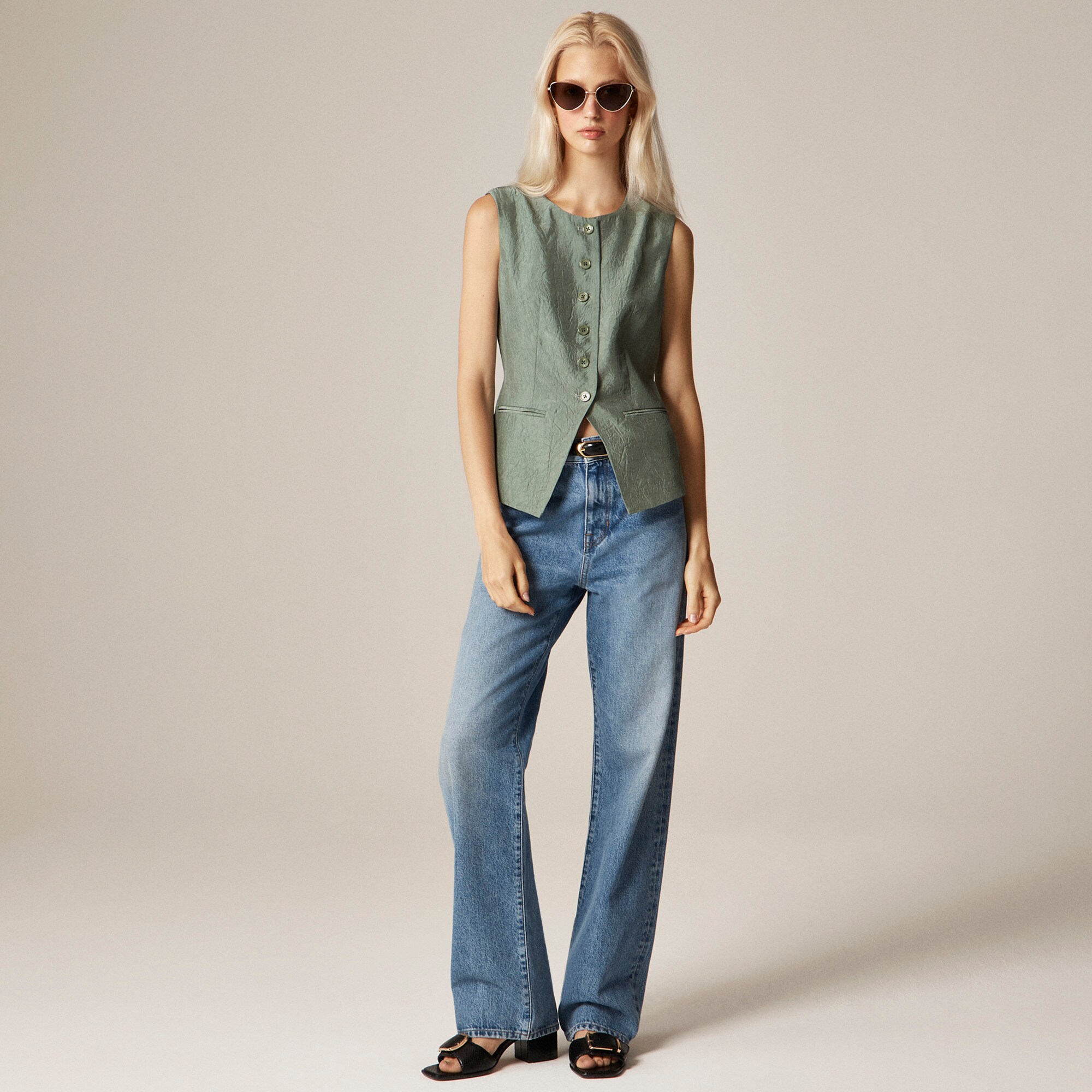Essential Cutaway Vest Top In Textured Satin For Women | J.Crew