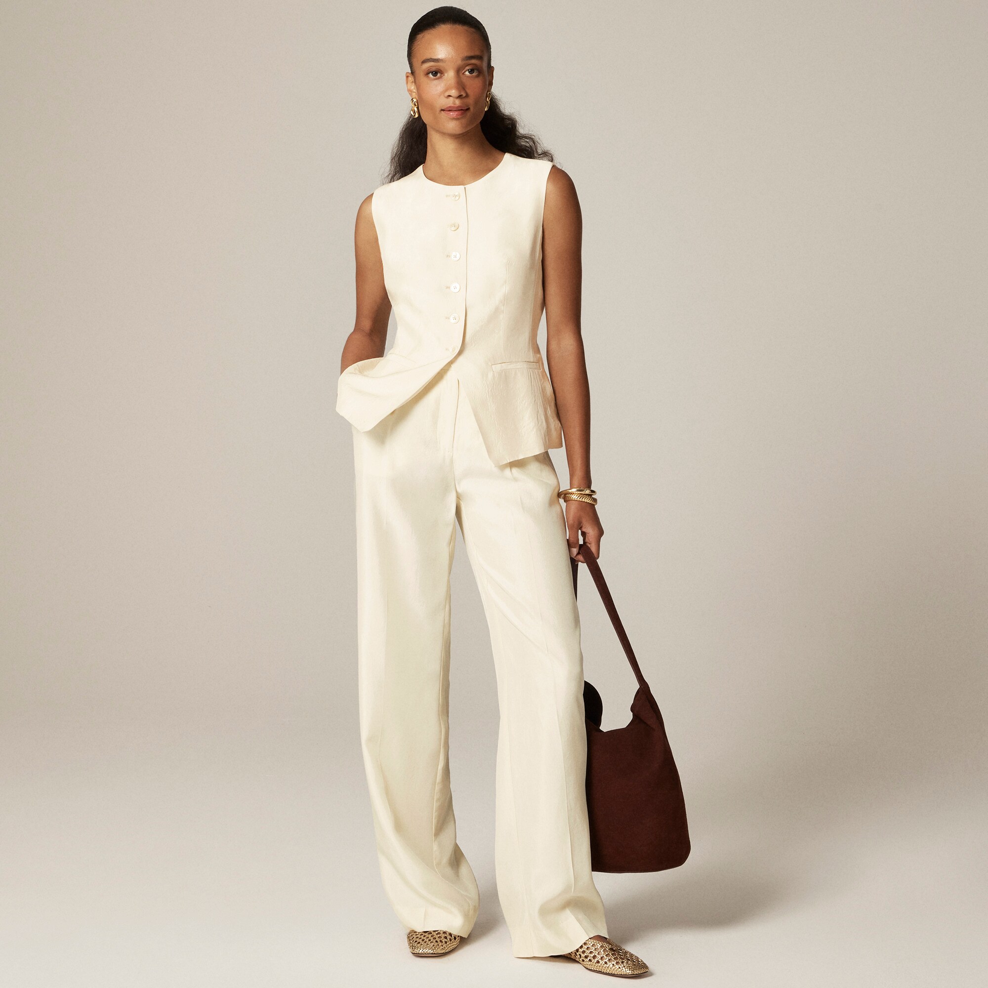 Essential cutaway vest top in textured satin