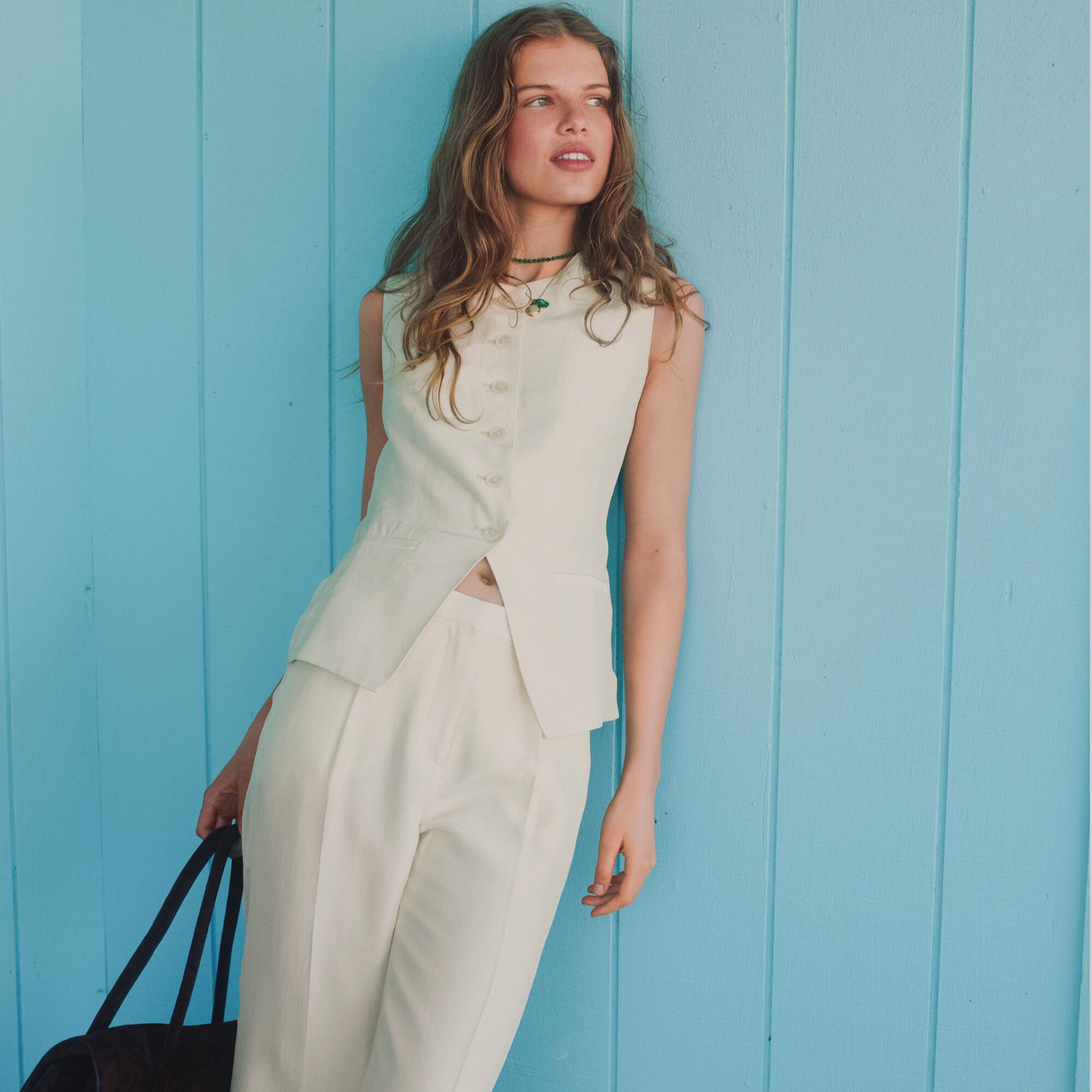 Essential cutaway vest top in textured satin
