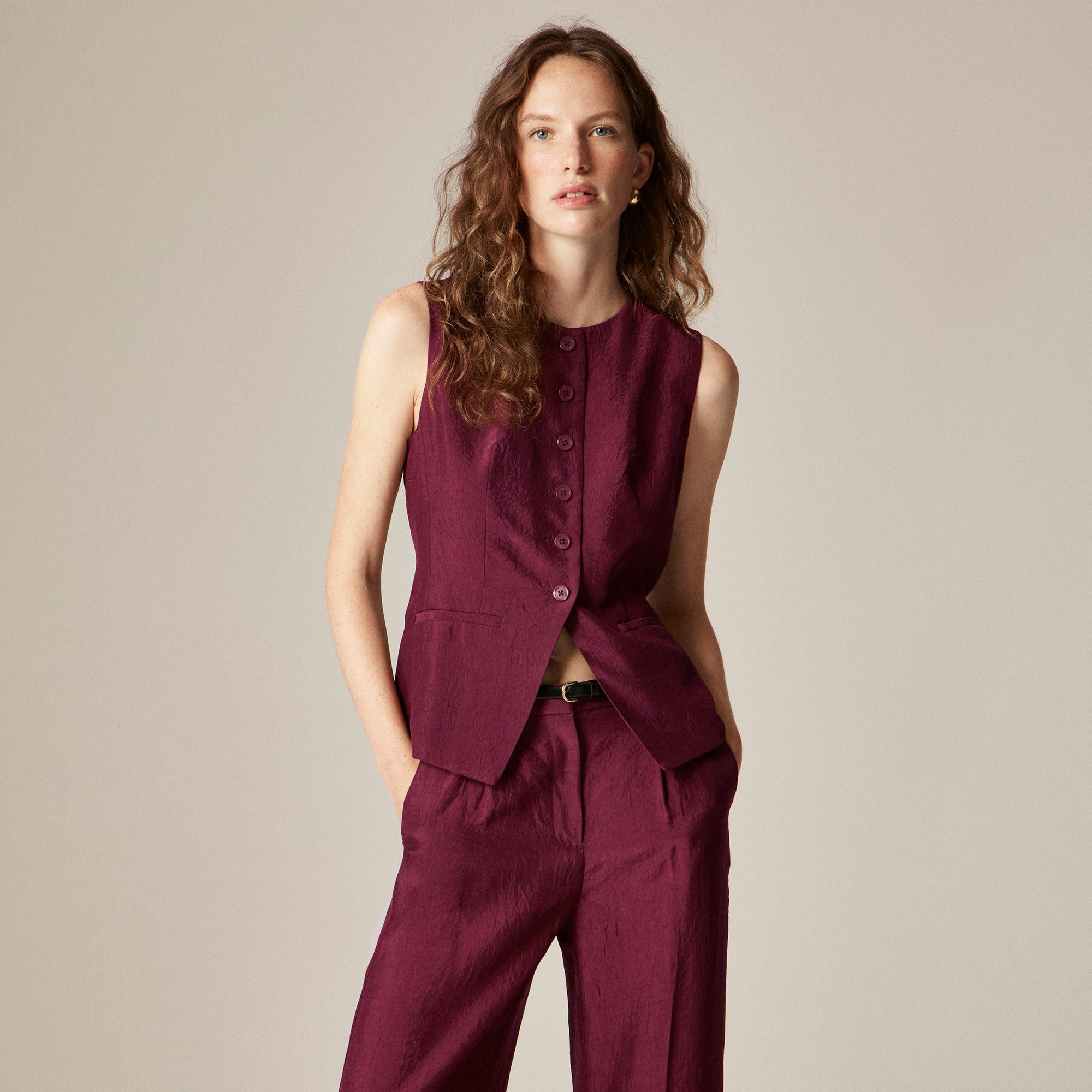 Essential cutaway vest top in textured satin
