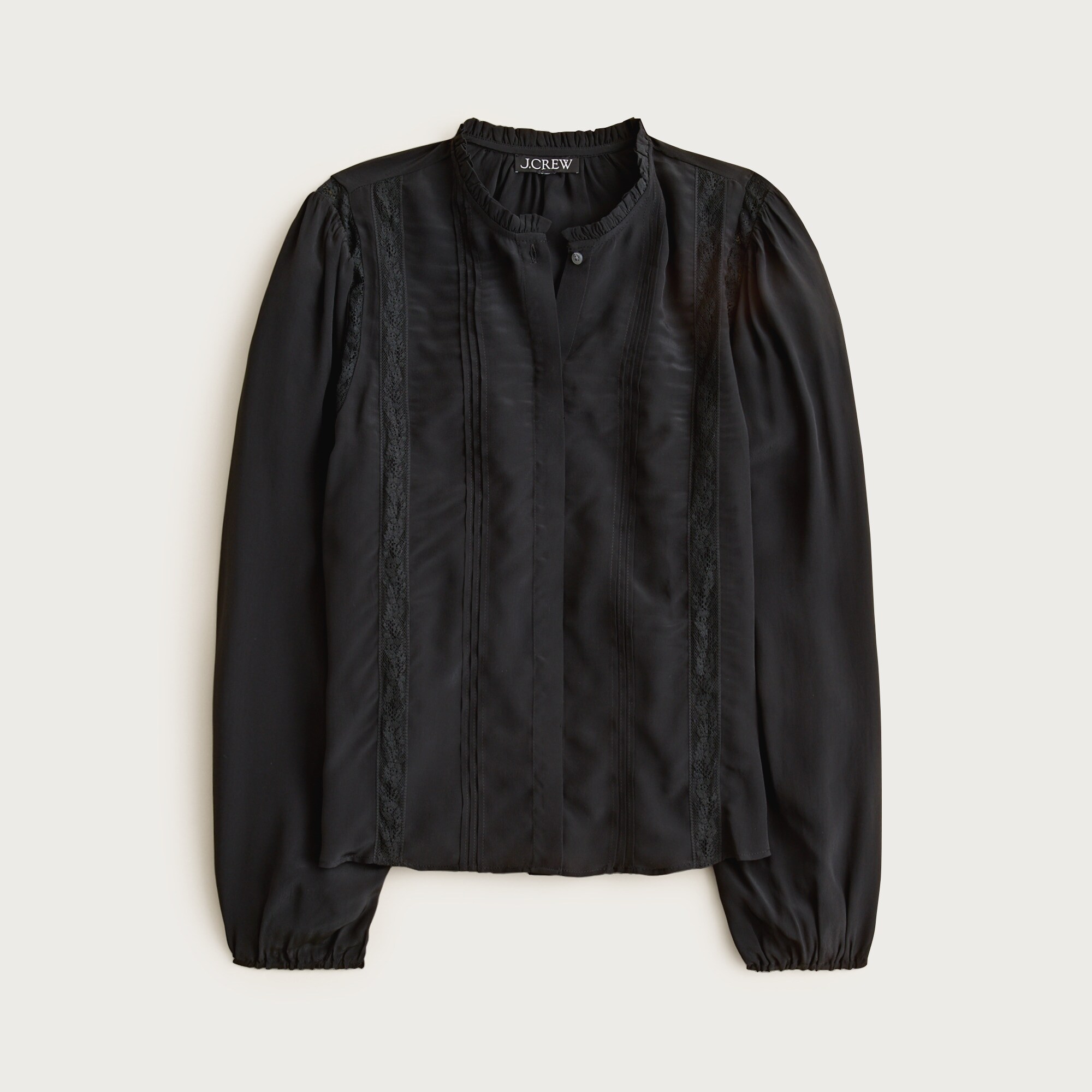 Lace-trim Pintuck Top In Crepe De Chine For Women | J.Crew