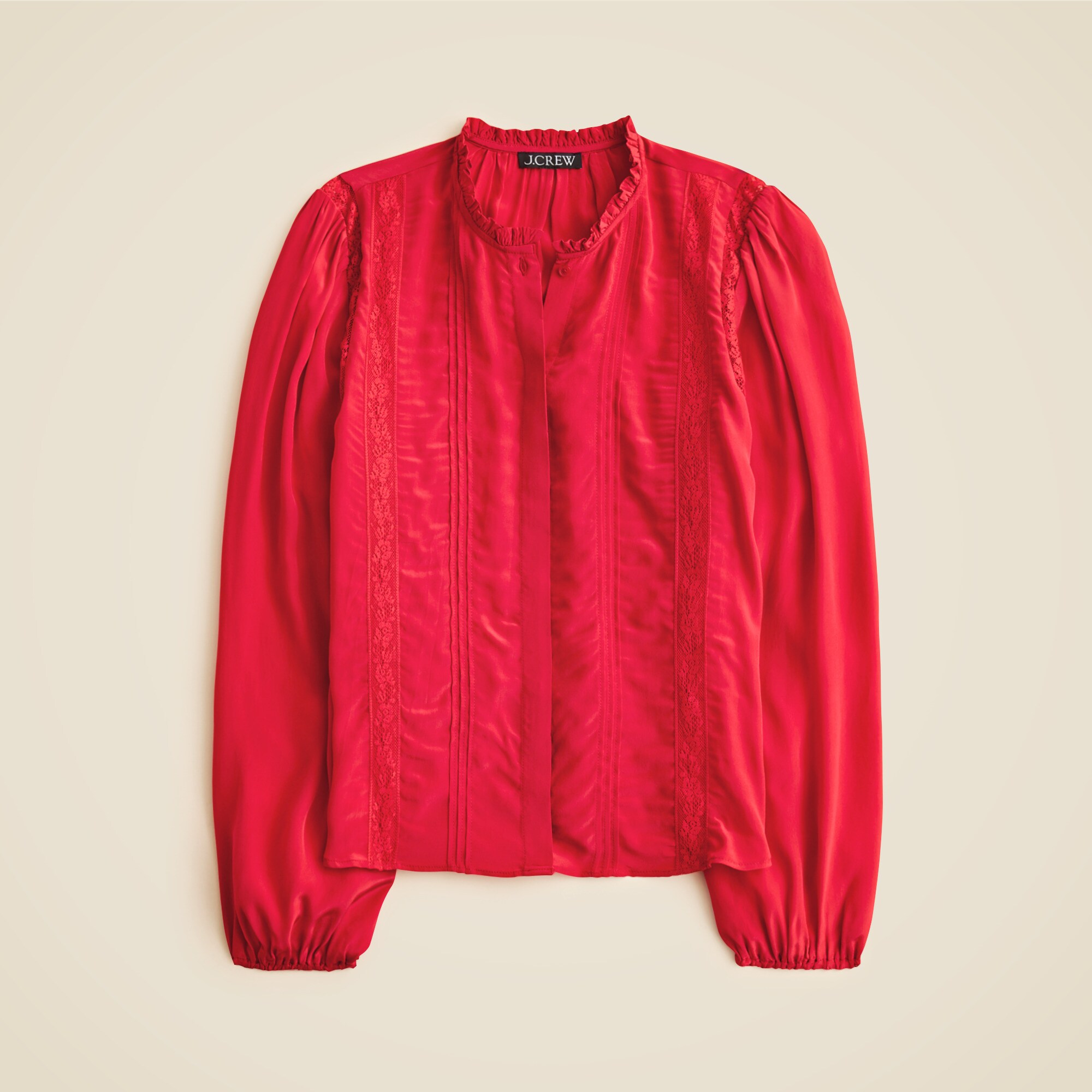 Lace-trim Pintuck Top In Crepe De Chine For Women | J.Crew