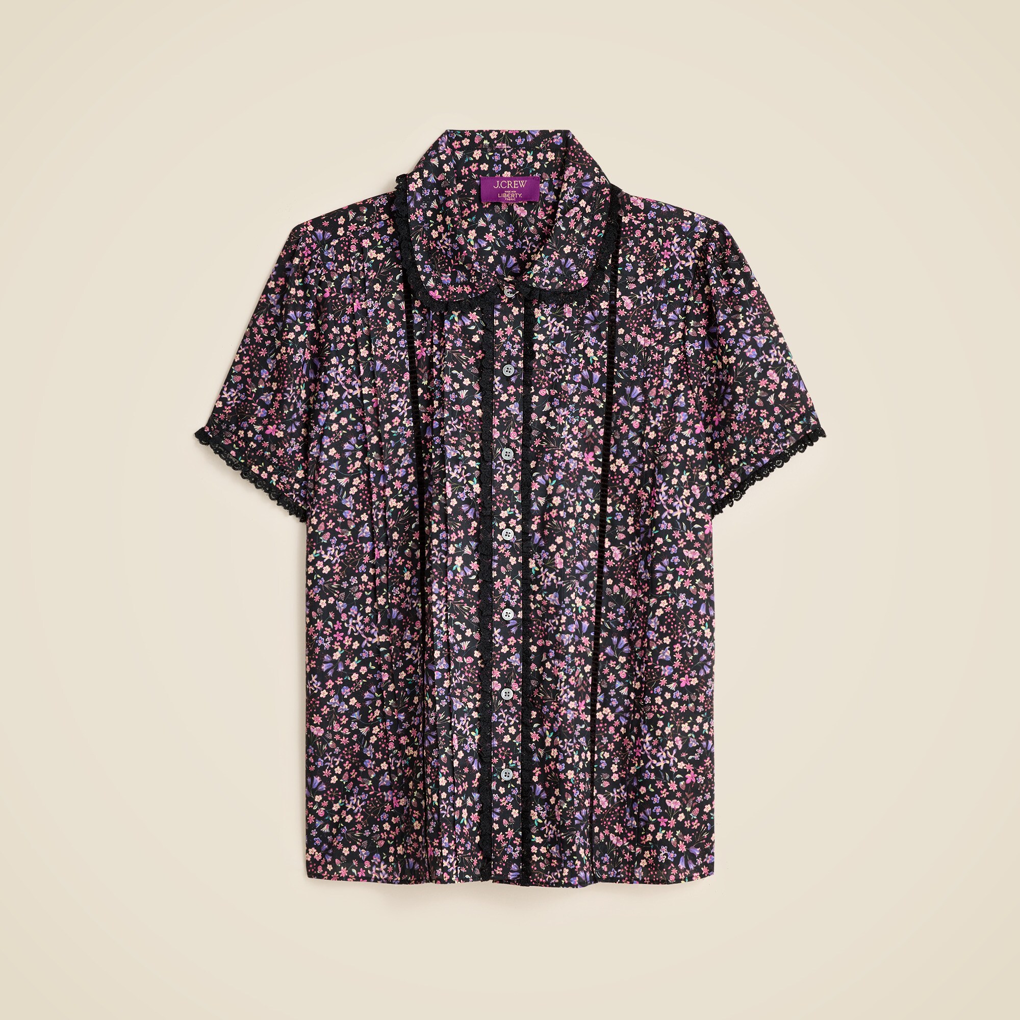 Lace-trim Button-up Shirt In Liberty® Strawberry Floral Fabric For