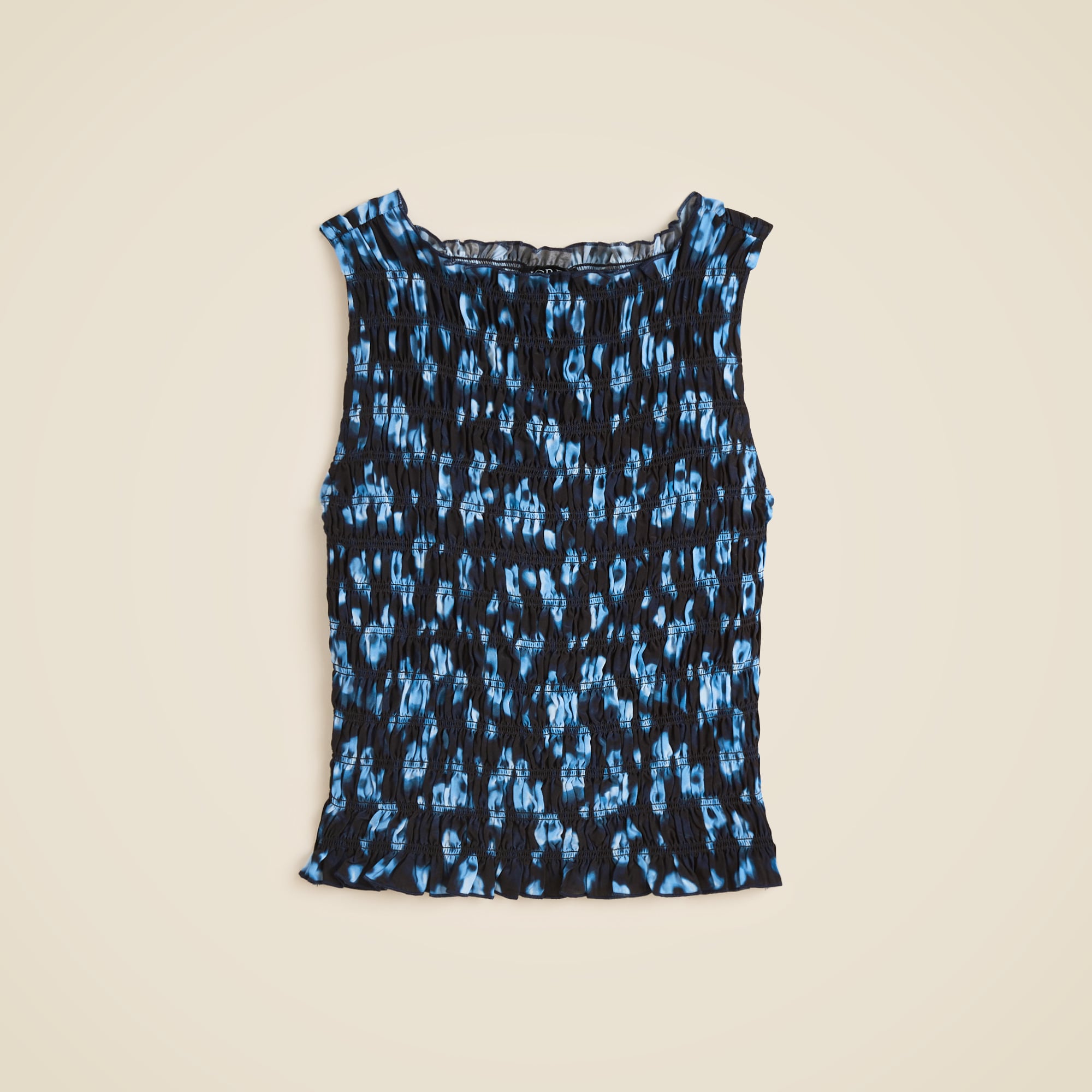 Smocked shell tank top in blurry floral crepe de chine