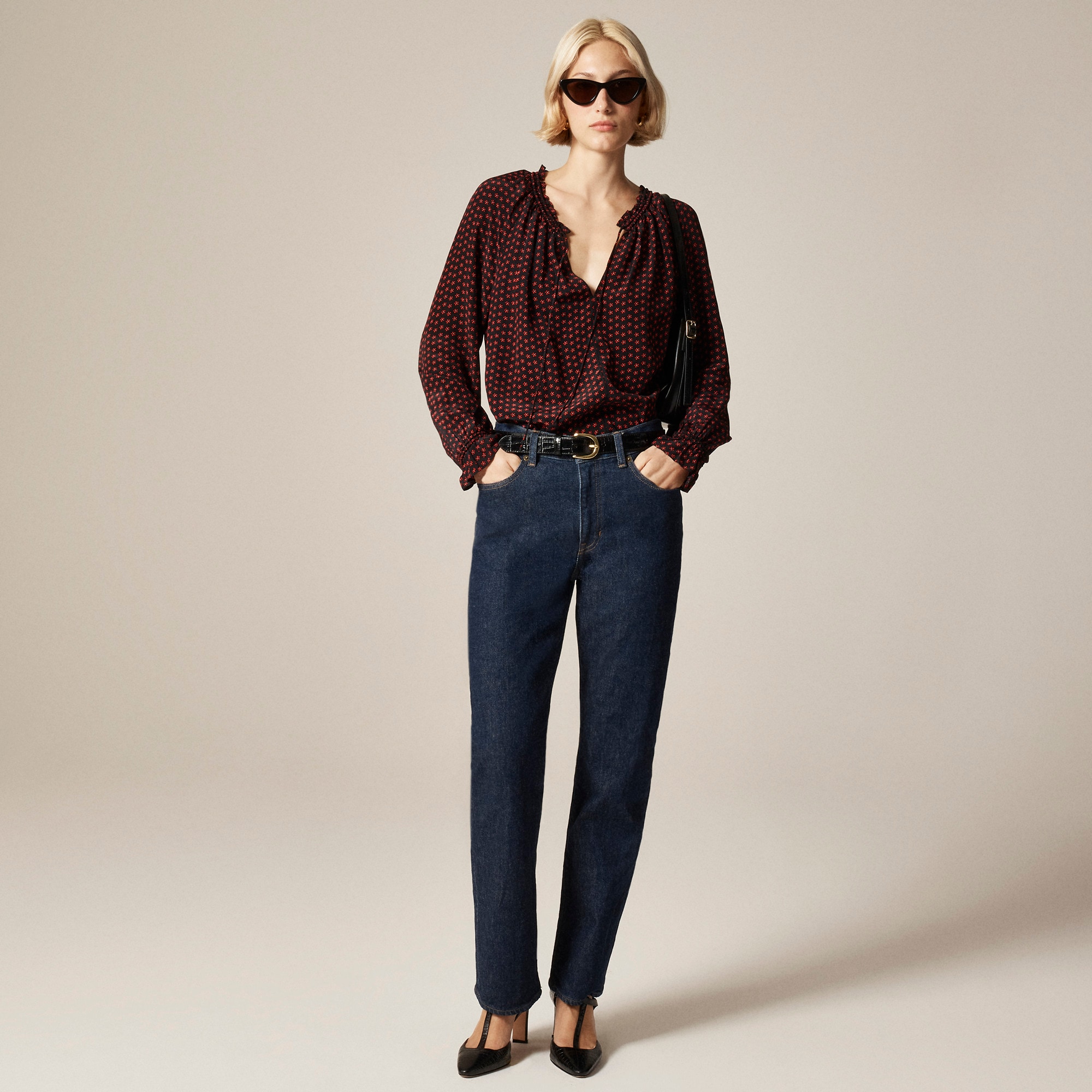 Popover Top In Ditsy Floral Crepe De Chine For Women | J.Crew