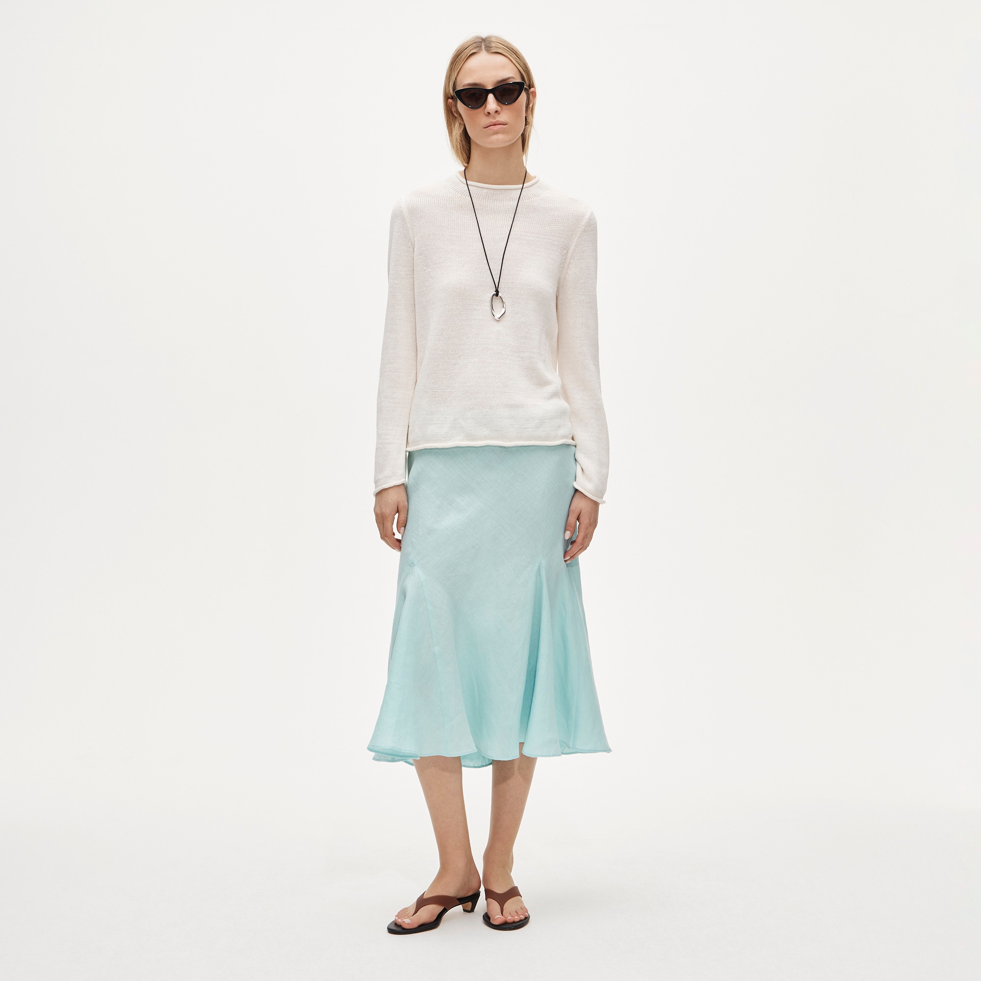 Gwyneth flounce-hem slip skirt in linen