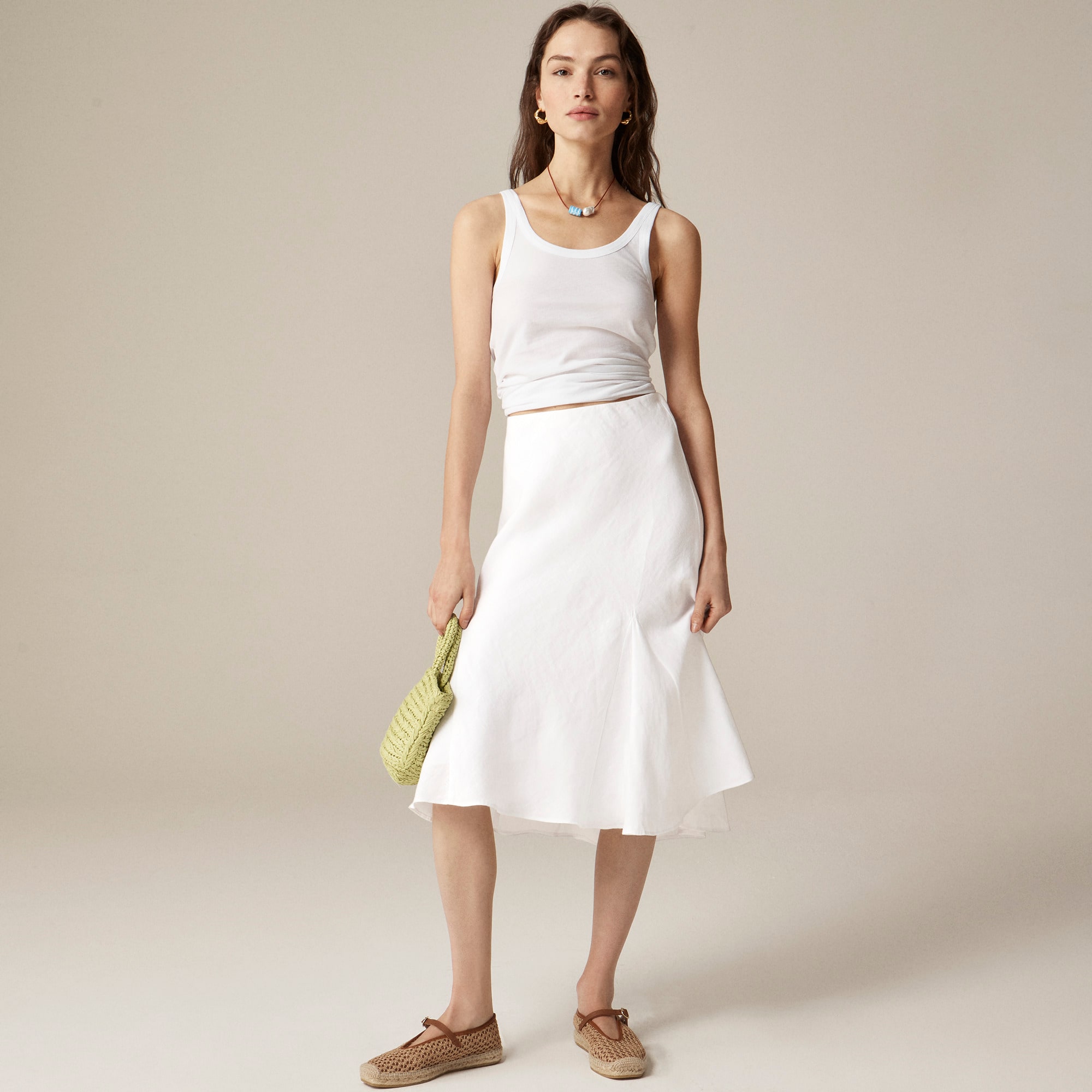  Petite Gwyneth flounce-hem slip skirt in linen