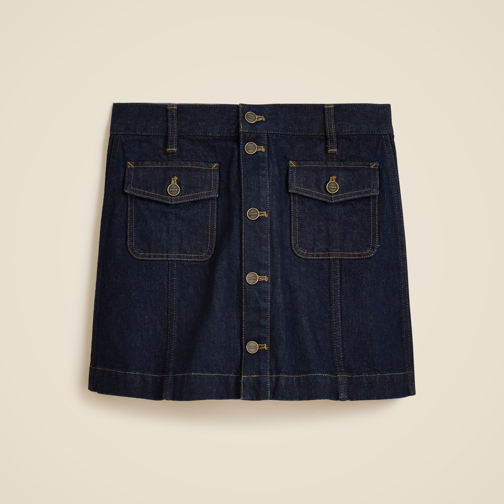 Tall patch-pocket denim mini skirt in Rinse wash