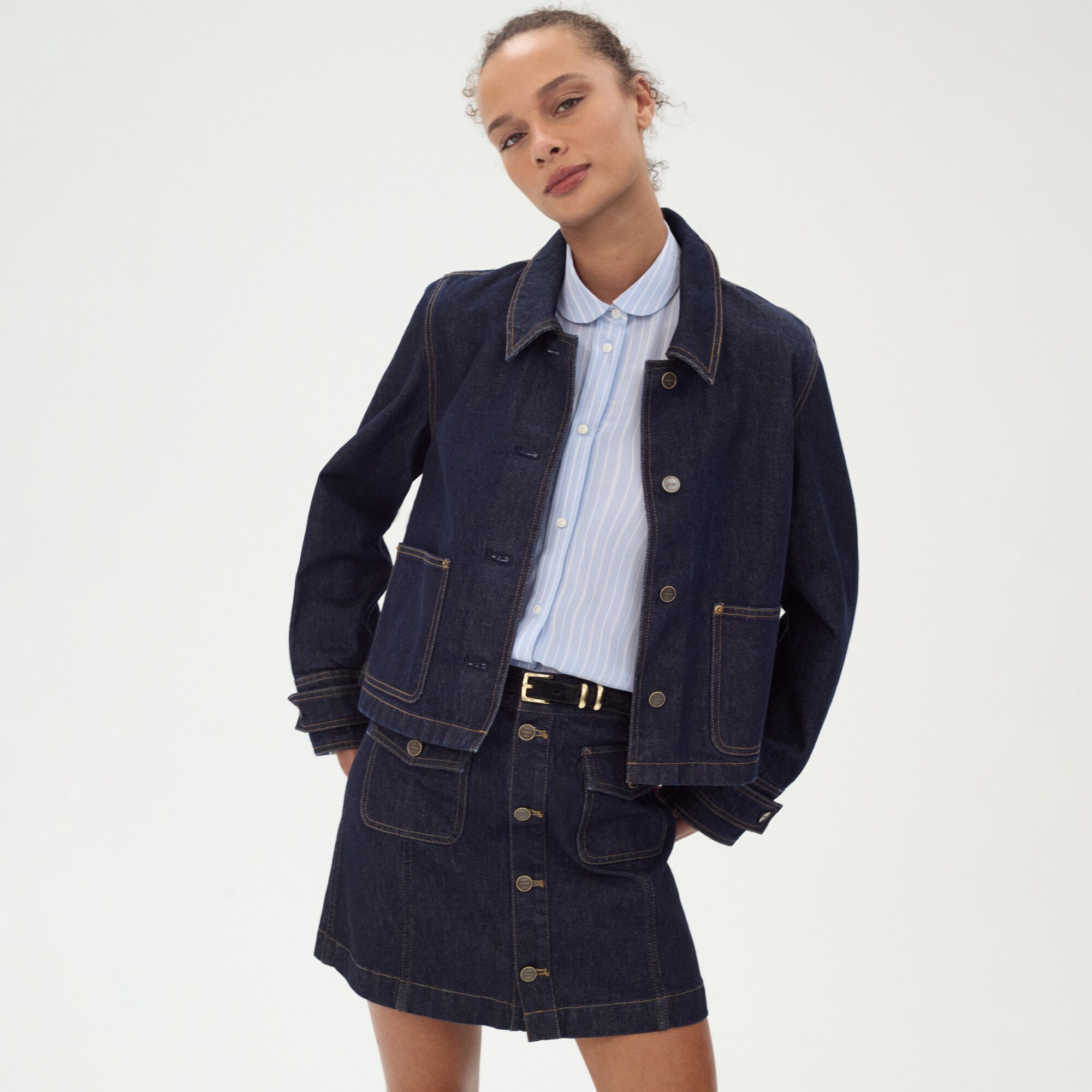 Tall patch-pocket denim mini skirt in Rinse wash