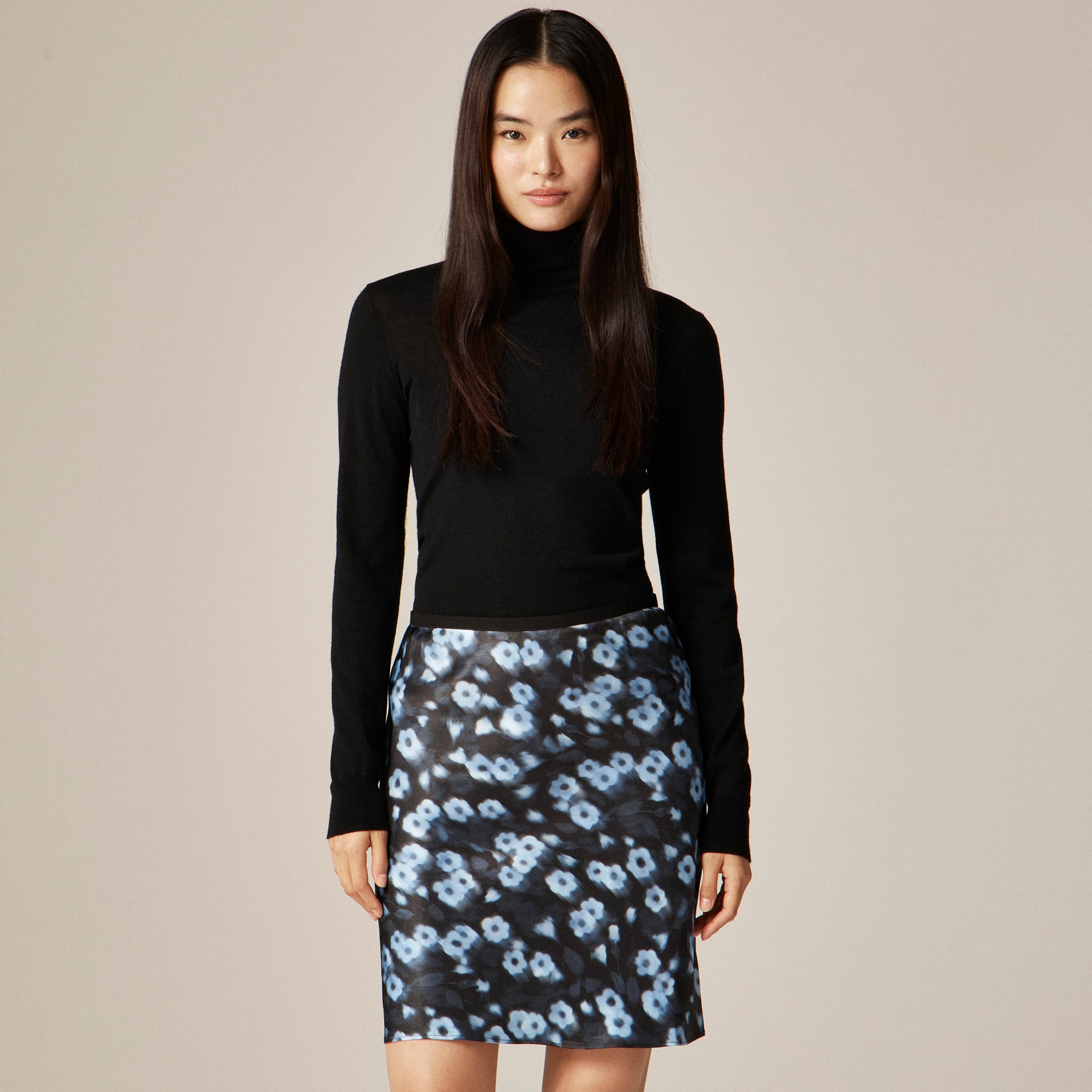 Gwen Knee-length Slip Skirt In Blurry Floral Luster Charmeuse For