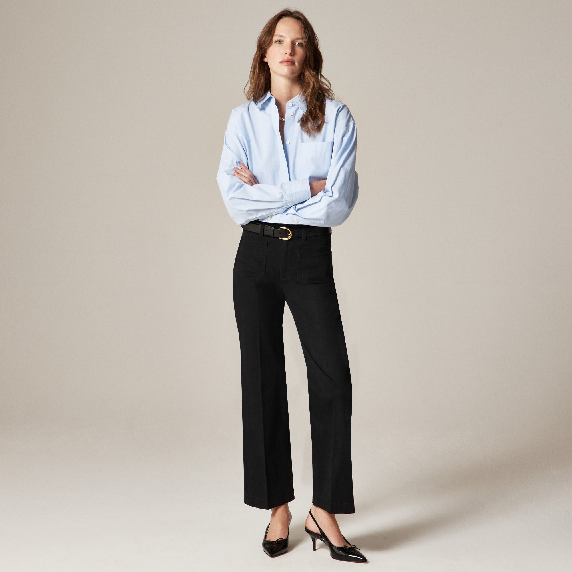 Petite Charley kickout crop pant in chino - Black