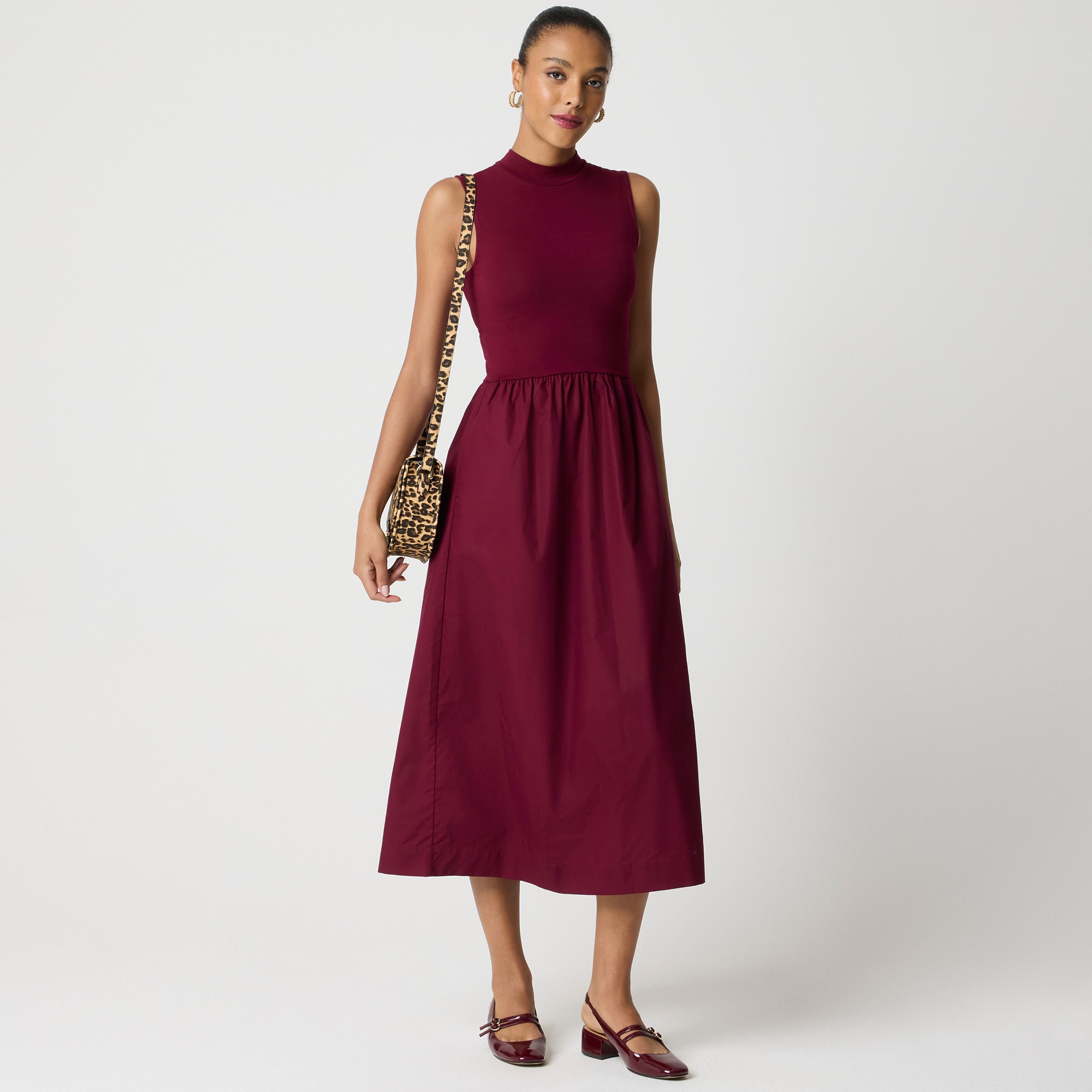 Petite mockneck knit mixed-media dress