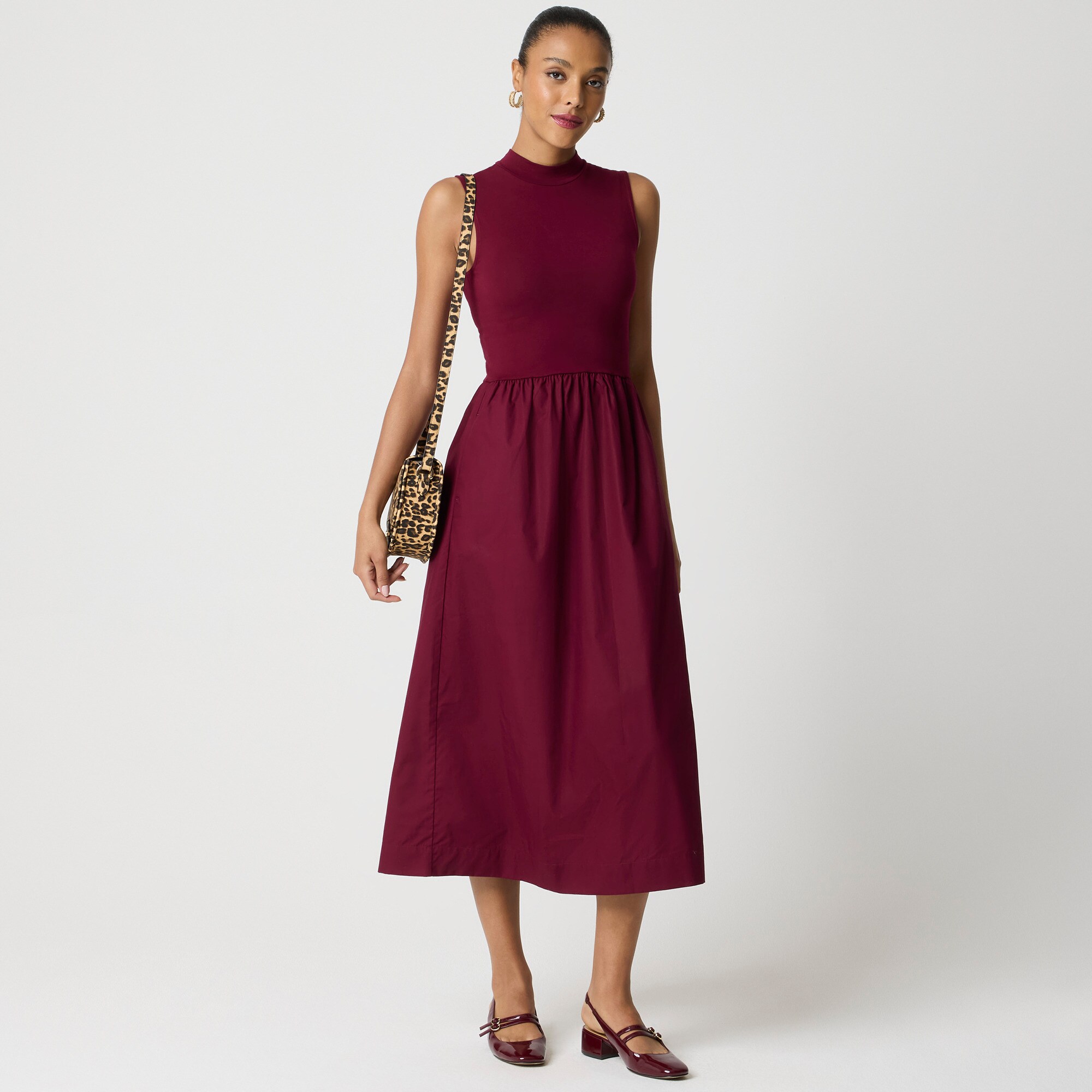  Petite mockneck knit mixed-media dress