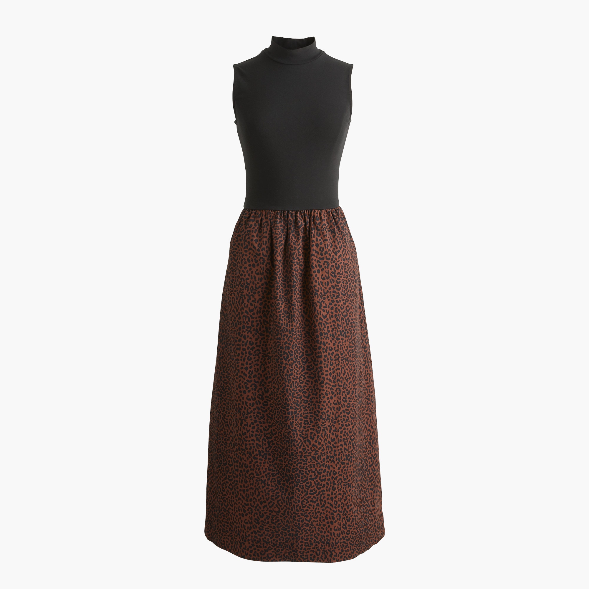 Printed mockneck knit mixed-media dress